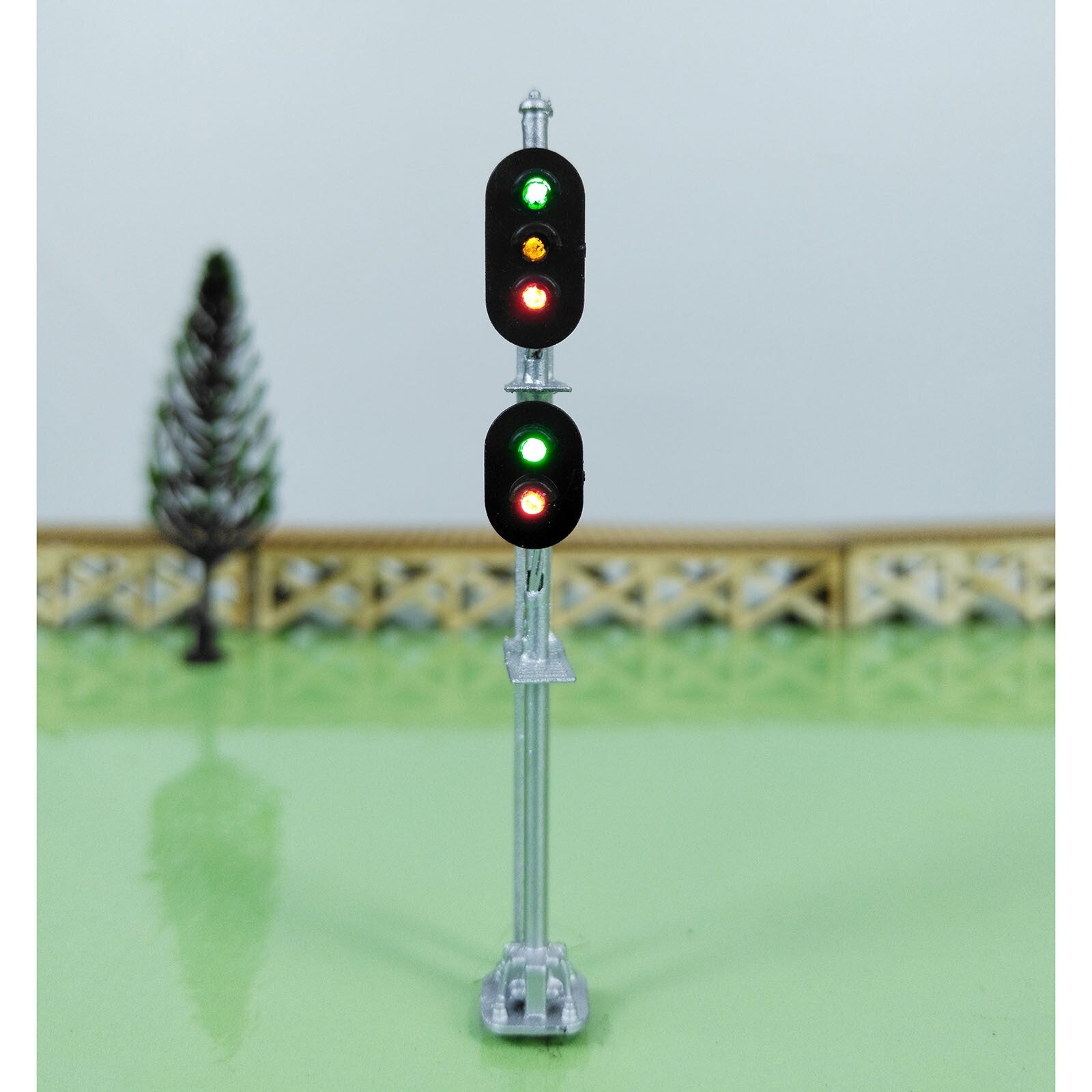 1 x HO scale model railroad 2 heads 2 + 3 aspects block signal LED made #K32Sg