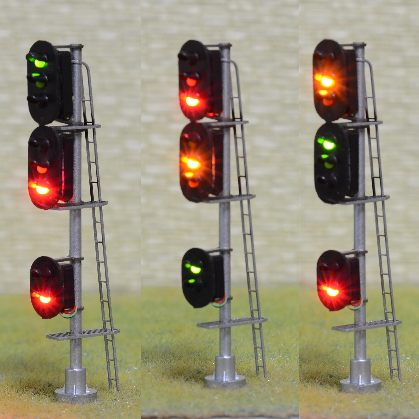 1 x HO scale railroad model 3 colors block signal 3 heads distance metal #B332