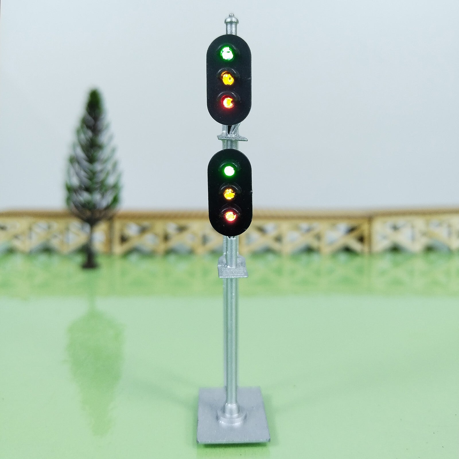 1 x HO scale model railroad 2 heads 3 + 3 aspects block signal LED made #K33Sr