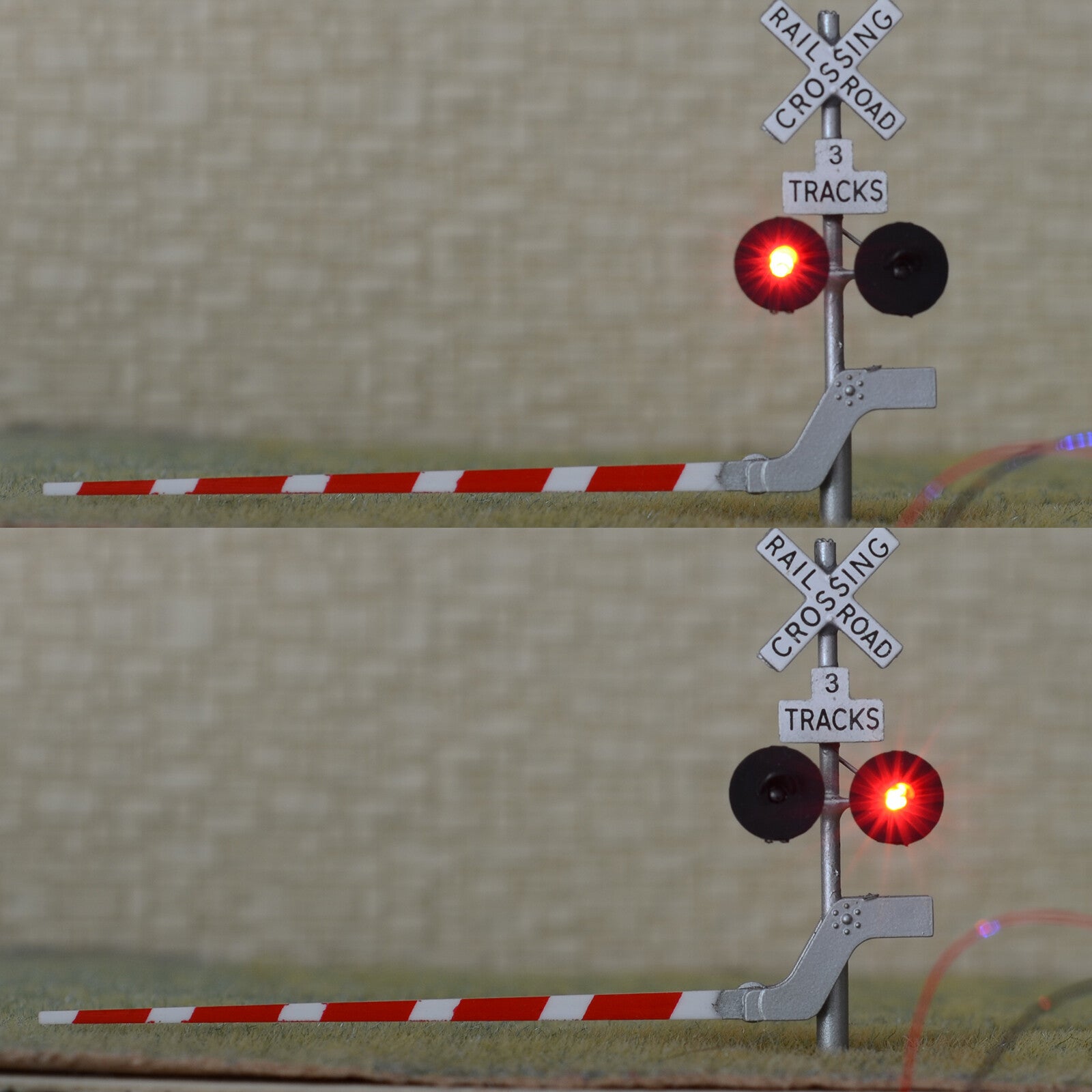 2 x HO scale railroad grade crossing signal arm gate stop lever 3 tracks #CB23N