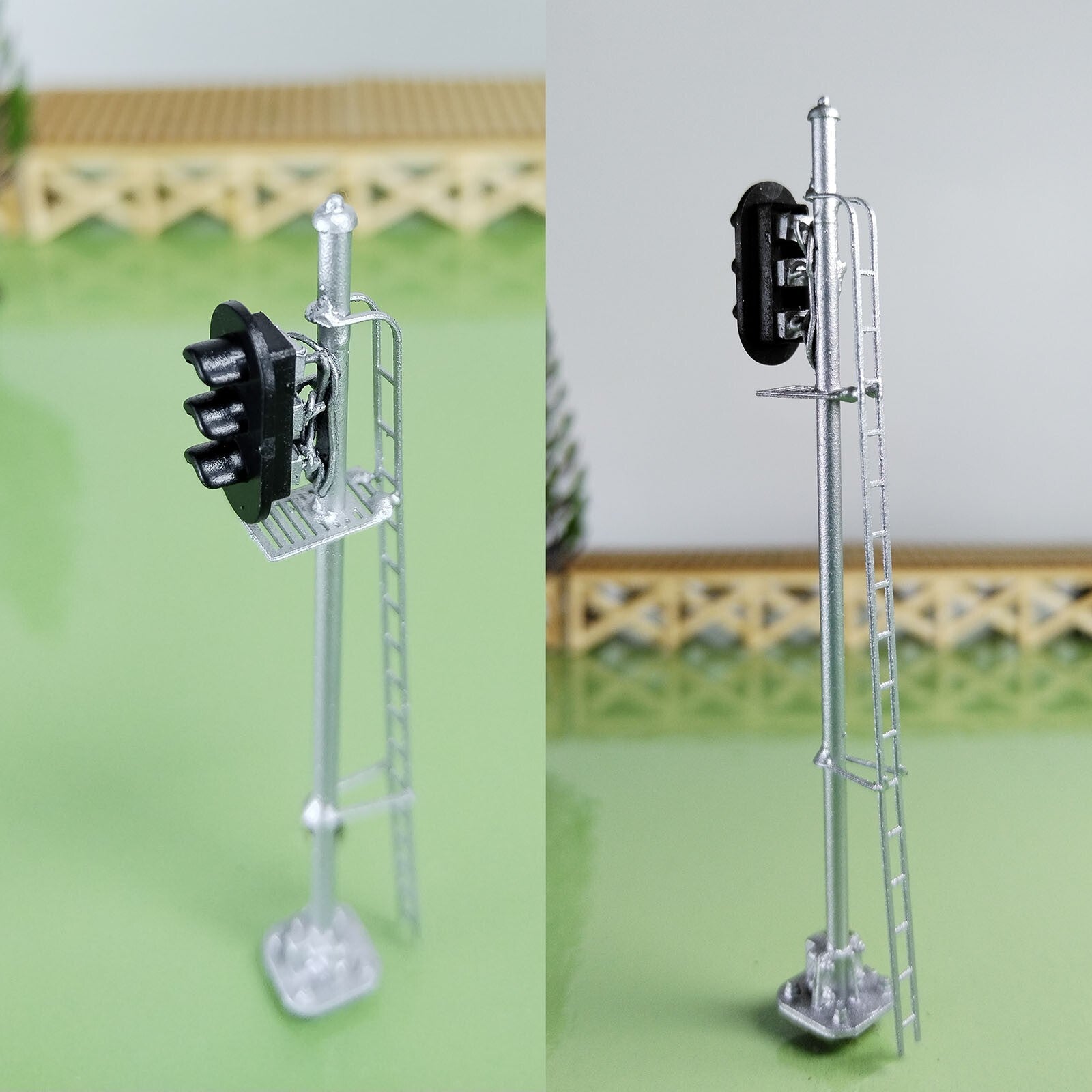 1 x HO scale model railroad 3 aspects block signal LED 3 colors silver #K03Sg