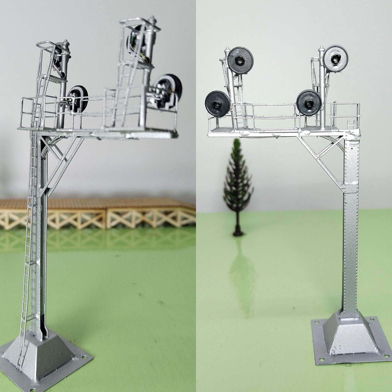 1 x HO scale searchlight cantilever signal tower metal 3-colors 2 tracks #CS22OF