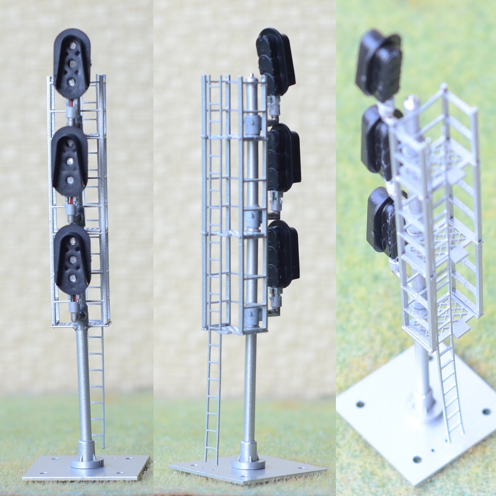 1 x HO scale model 3 colors block signal sunshield 3 heads Darth Vader style #Z3