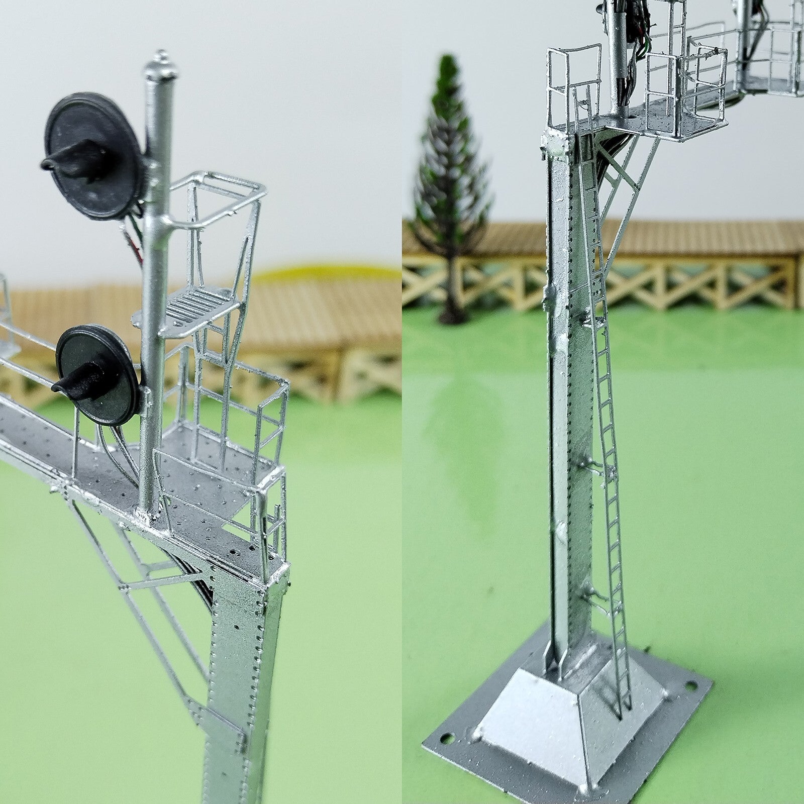 1 x HO scale searchlight cantilever signal tower metal 3-colors 2 tracks #CS22
