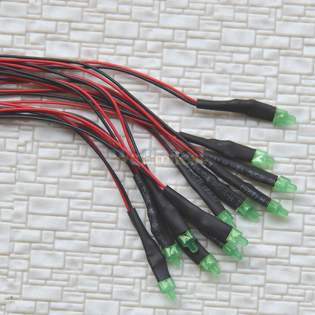 20 pcs Pre-Wired 2mm Green LEDs prewired resistor for 12V - 18V DC use