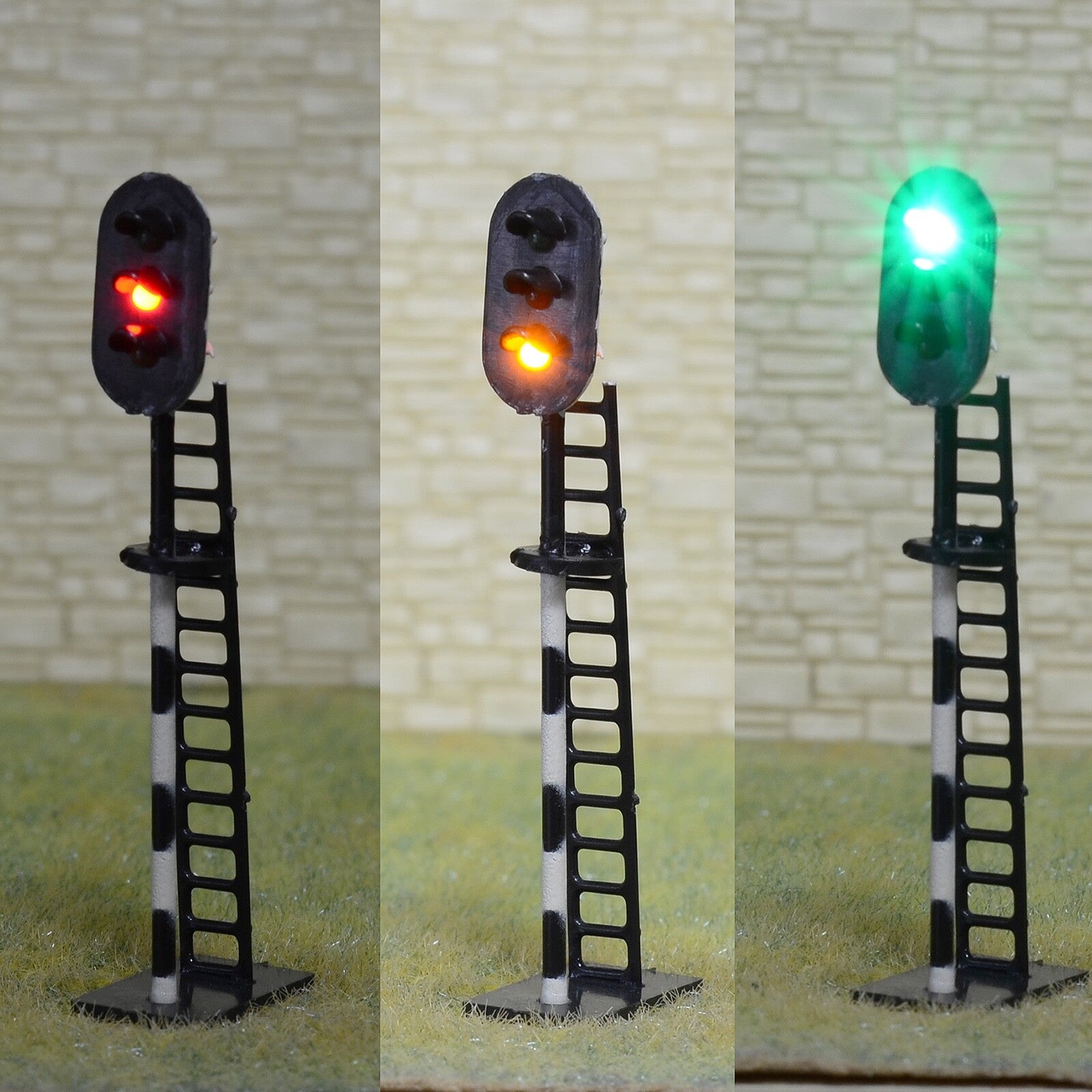 1 x HO scale model railroad 3 colors block signal zebra pole 3 aspects #BZ3