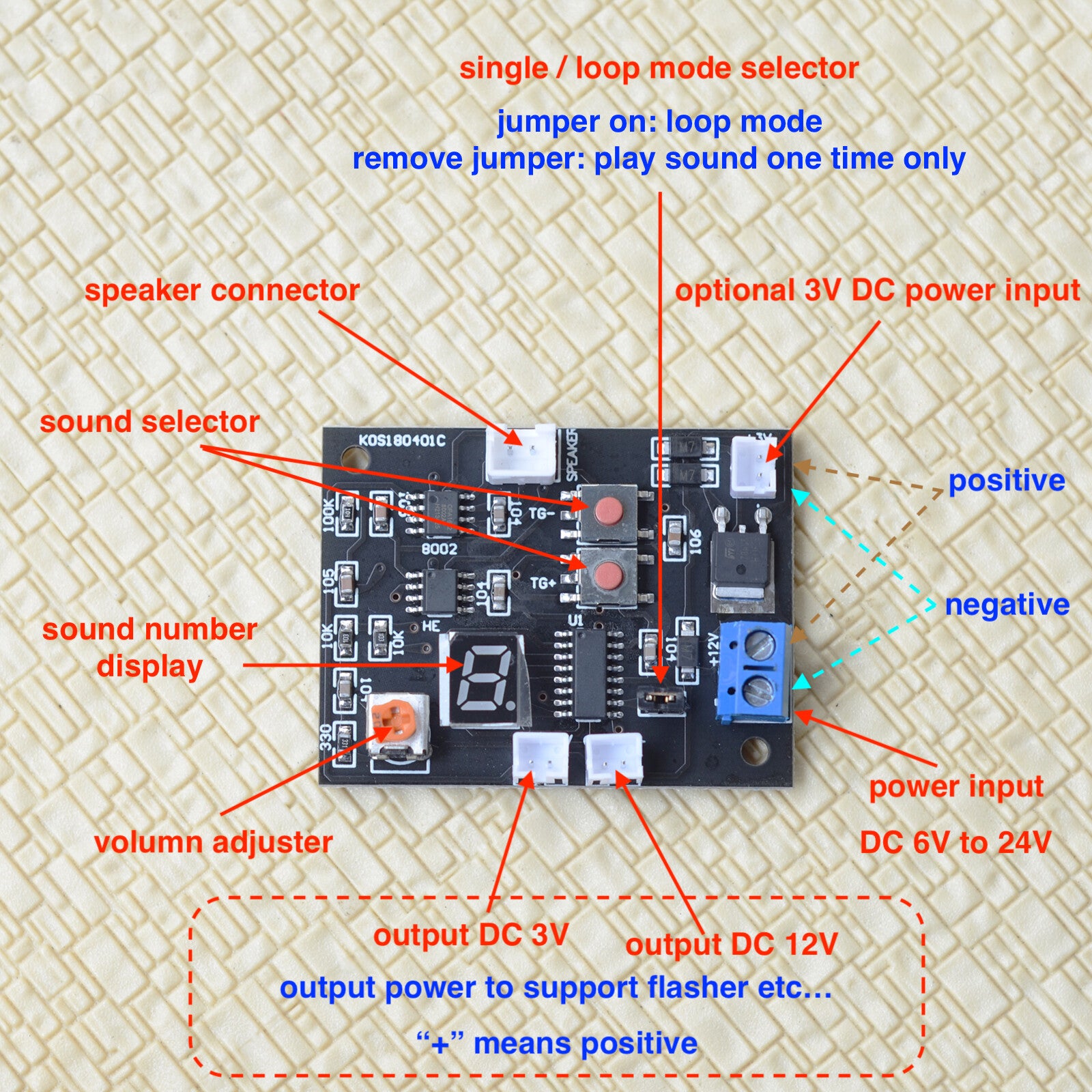 1 x sound effect board for grade crossing signal clang bell tinkle w/ speaker