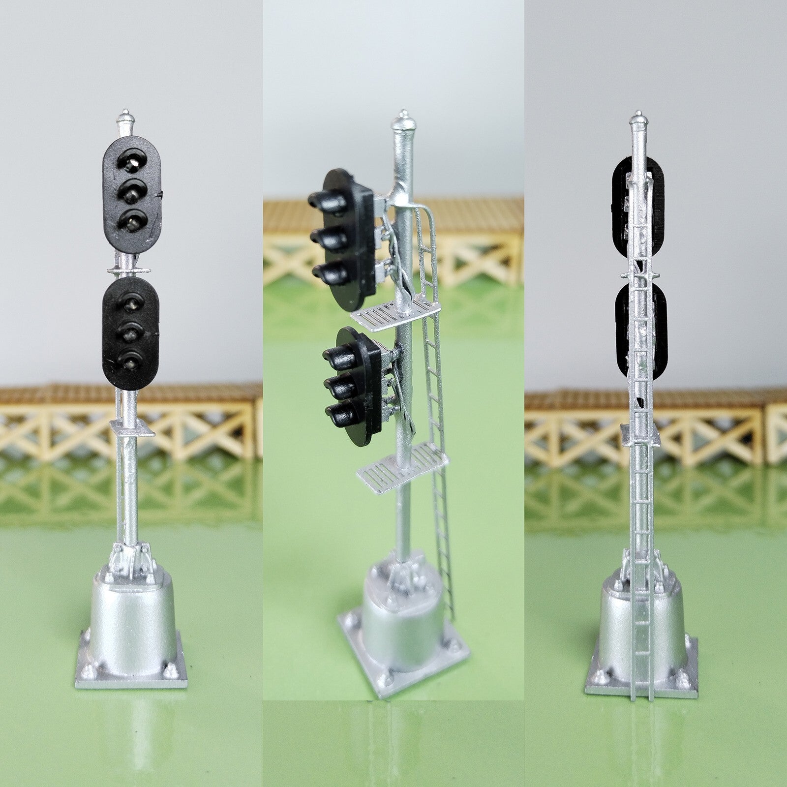 1 x HO scale model railroad 2 heads 3 + 3 aspects block signal LED made #K33Sp