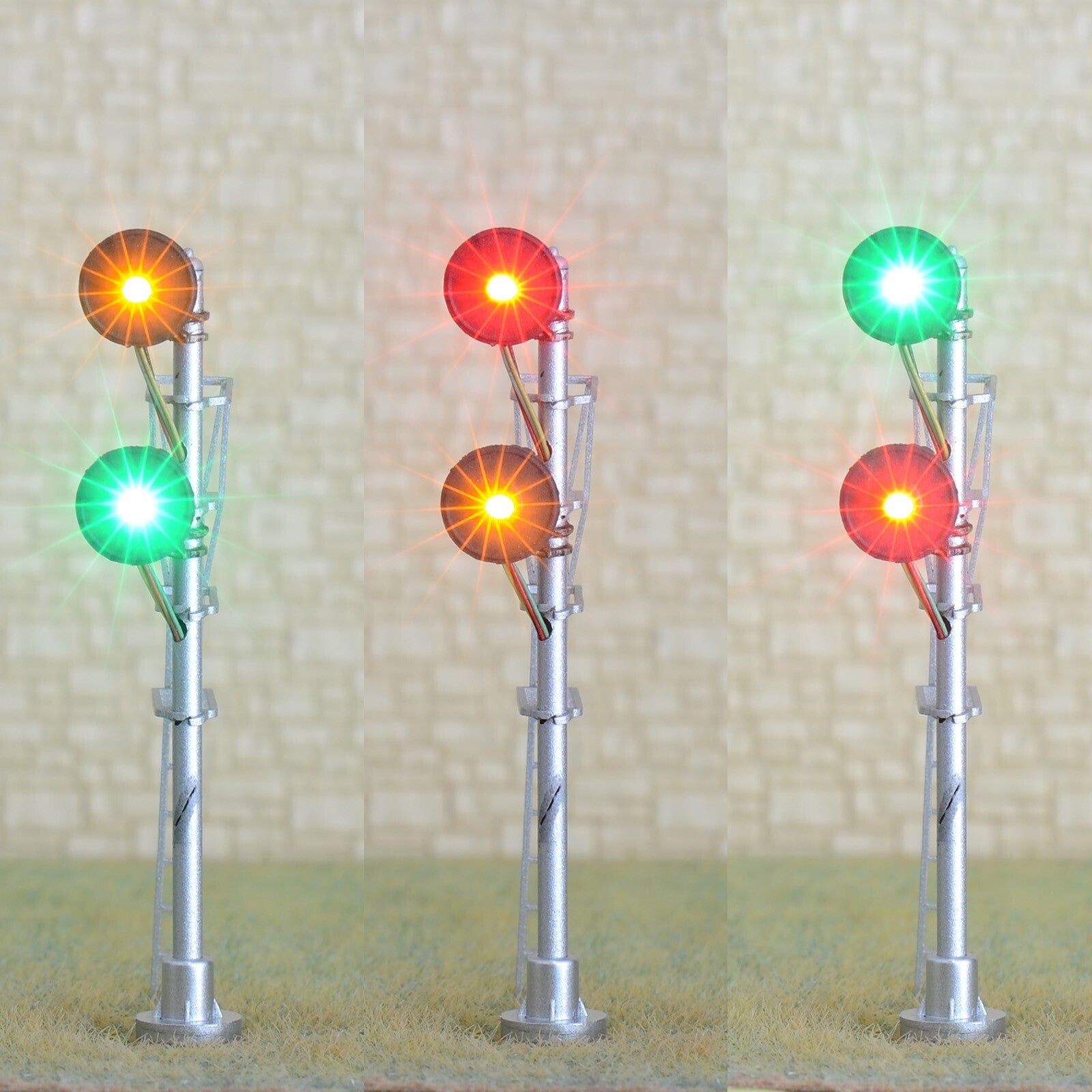 1 x HO scale model railroad LED searchlight signal 3-colors 2 heads metal #M12