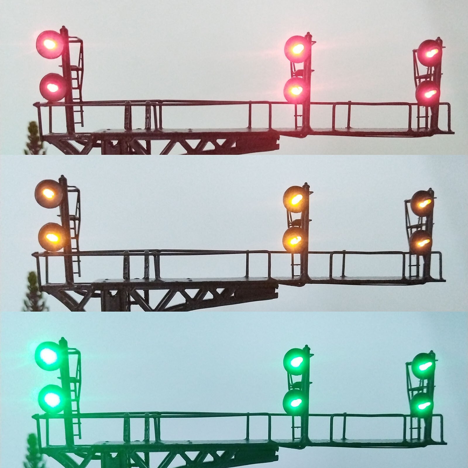 1 x HO scale block searchlight cantilever signal bridge 3-colors metal #S222WL
