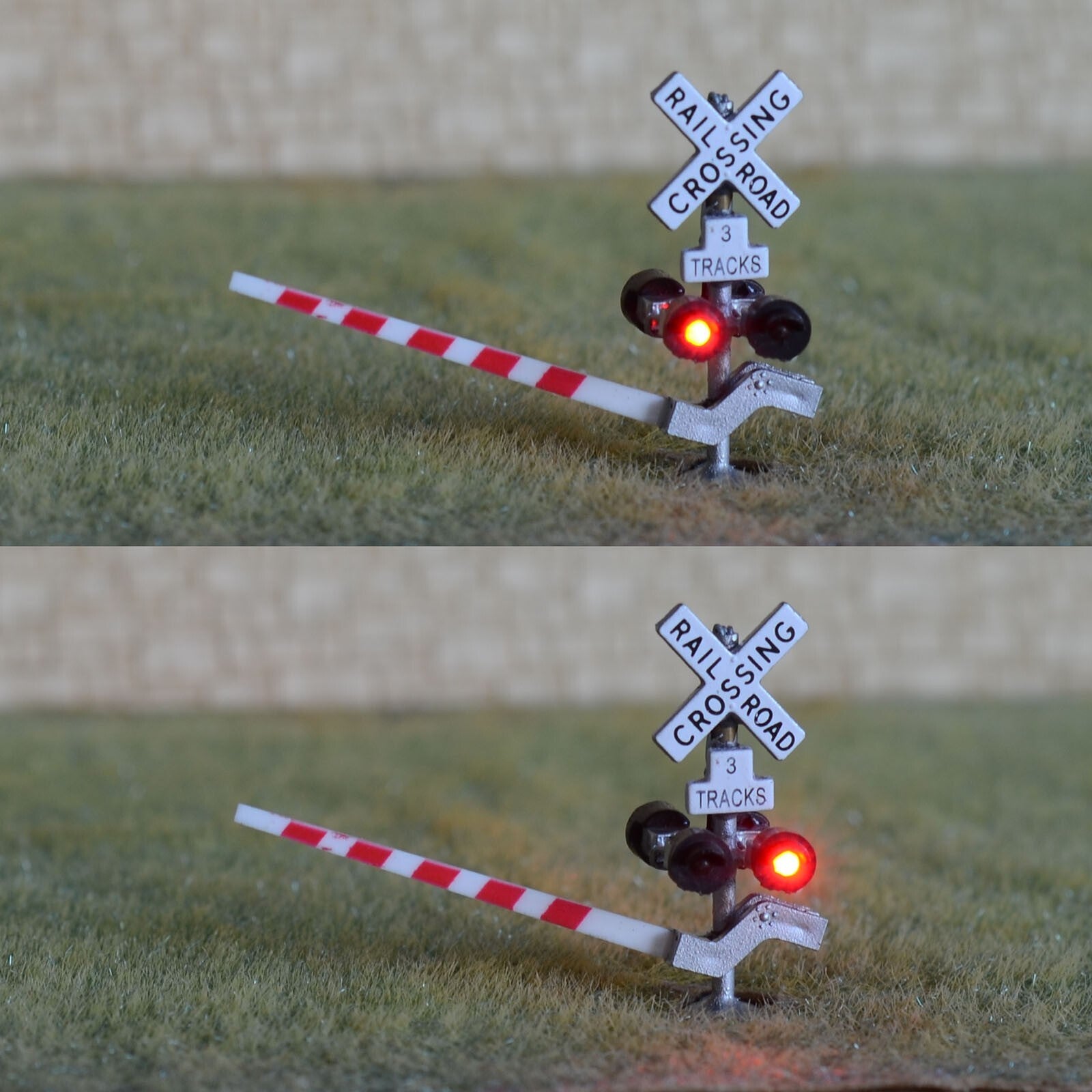 2 x N scale model grade crossing signal gate stop lever 3 track + flasher #NS43G