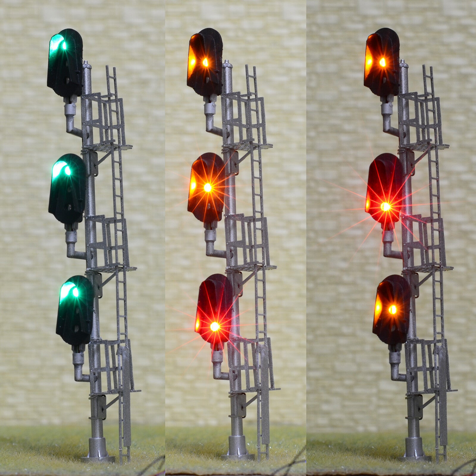 1 x HO scale model 3 colors block signal sunshield 3 heads Darth Vader style #F3