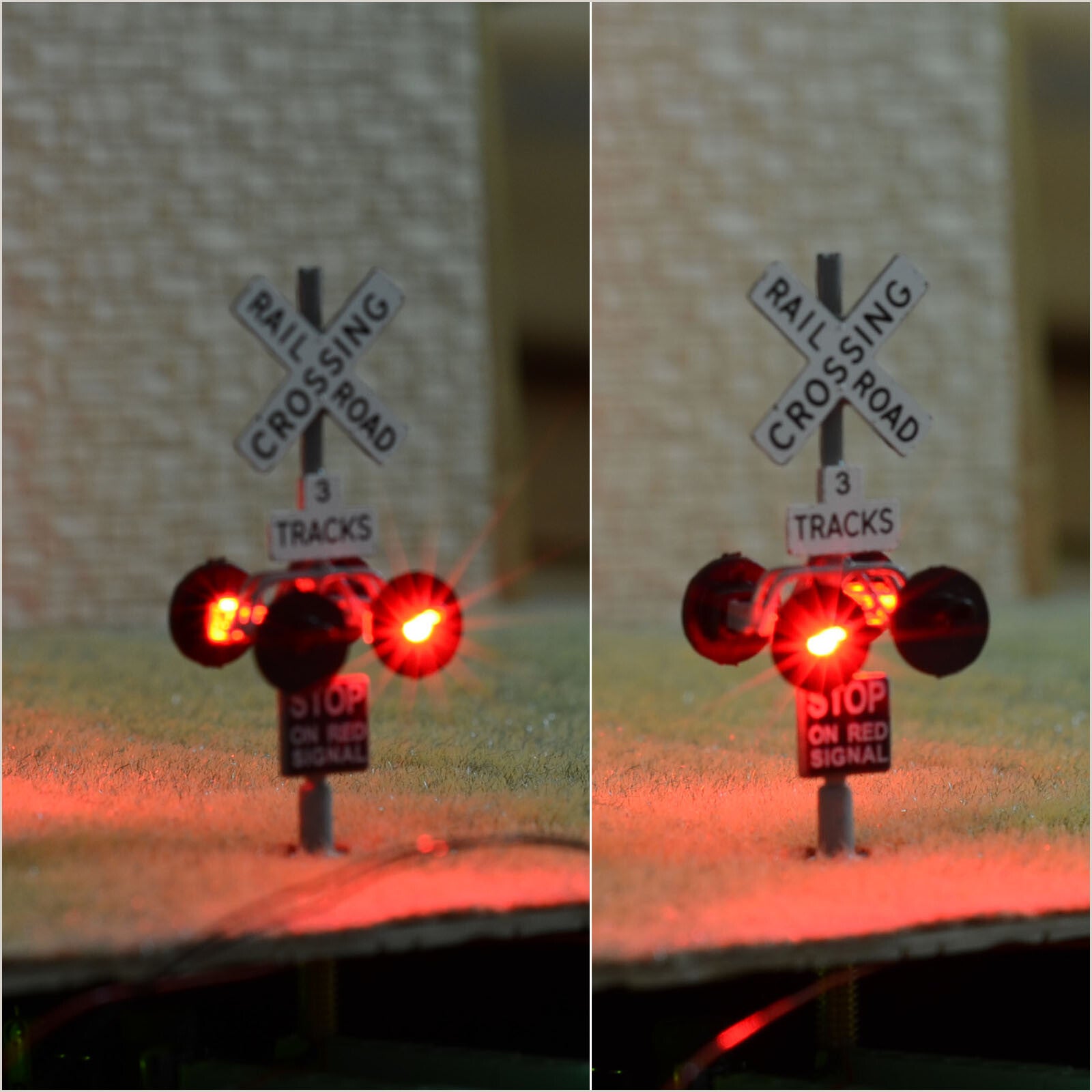 1 x HO scale 3 tracks grade crossing signal gray LED made 4 target faces #3G4