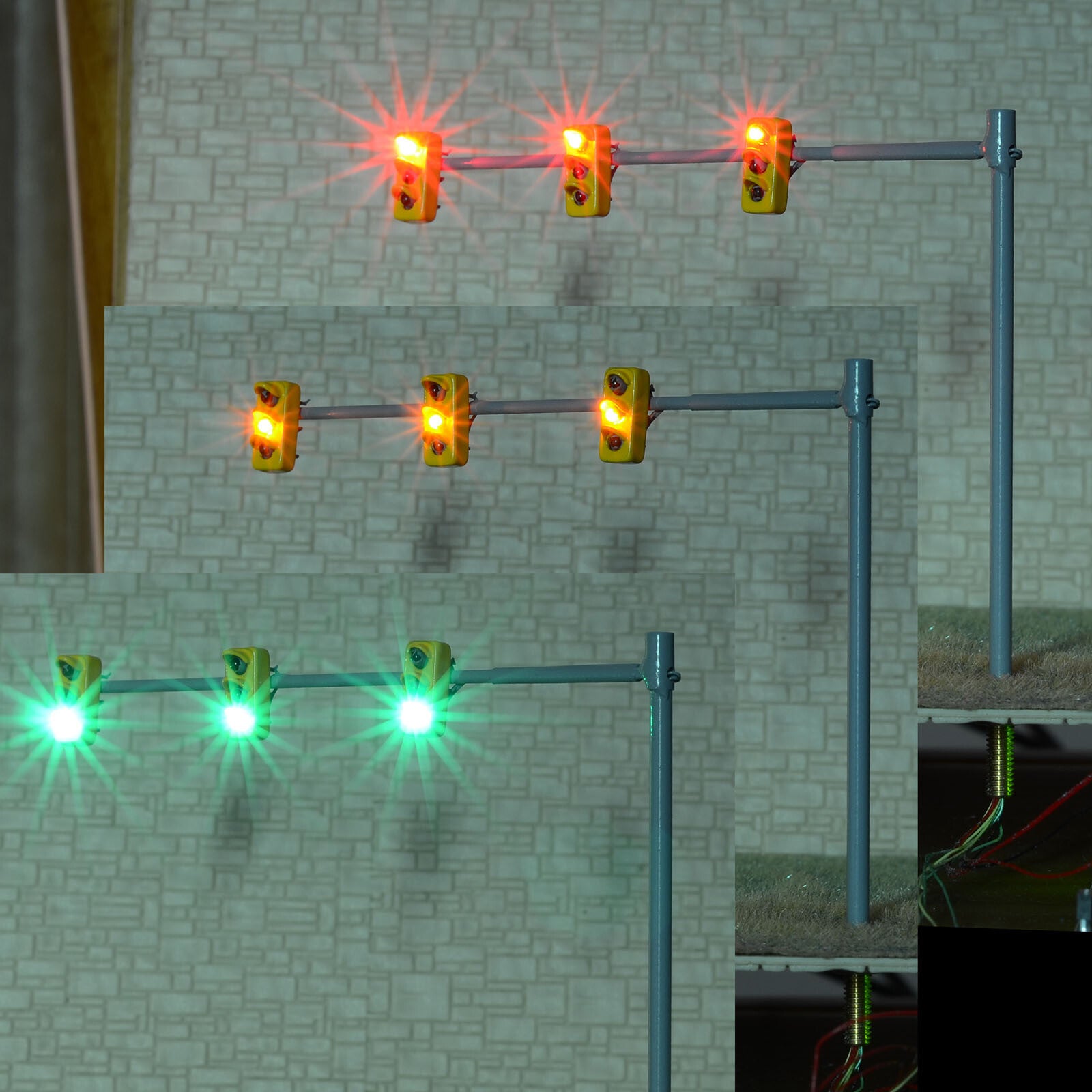 2 x HO / OO traffic light signal LED model train 3 lanes walk street sign #V3B3