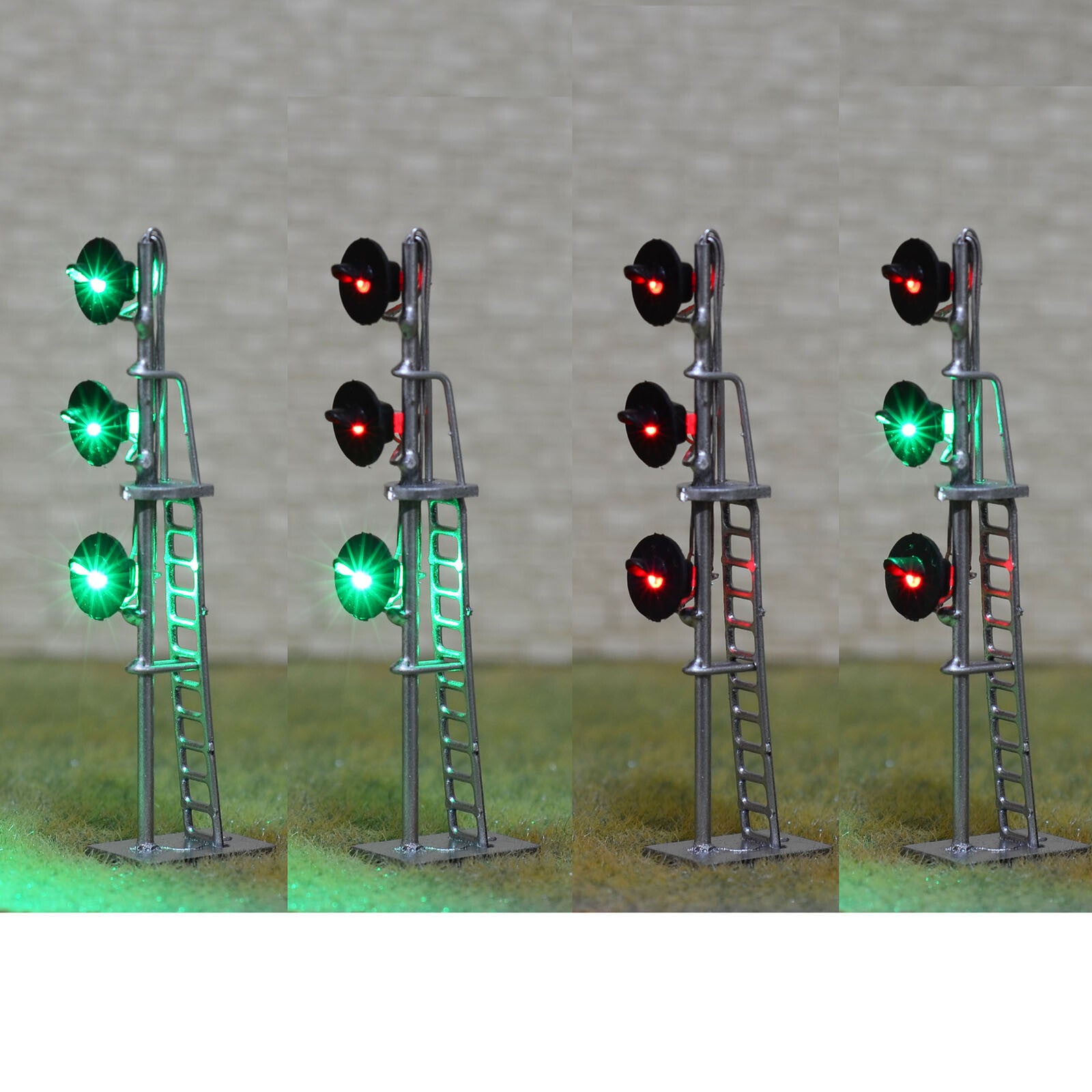1 x HO scale searchlight interlocking signal block LED bi-colors 3 heads silver