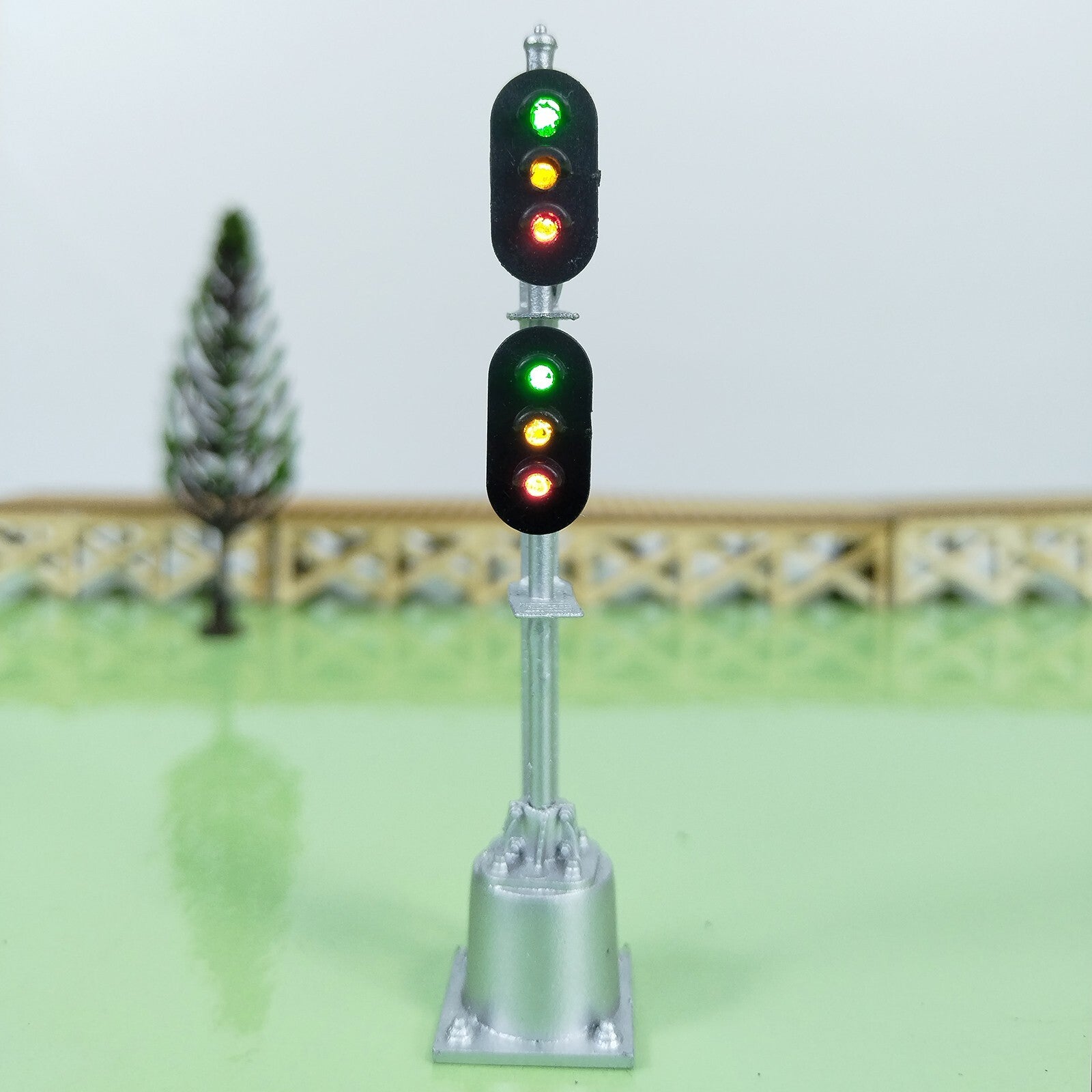 1 x HO scale model railroad 2 heads 3 + 3 aspects block signal LED made #K33Sp