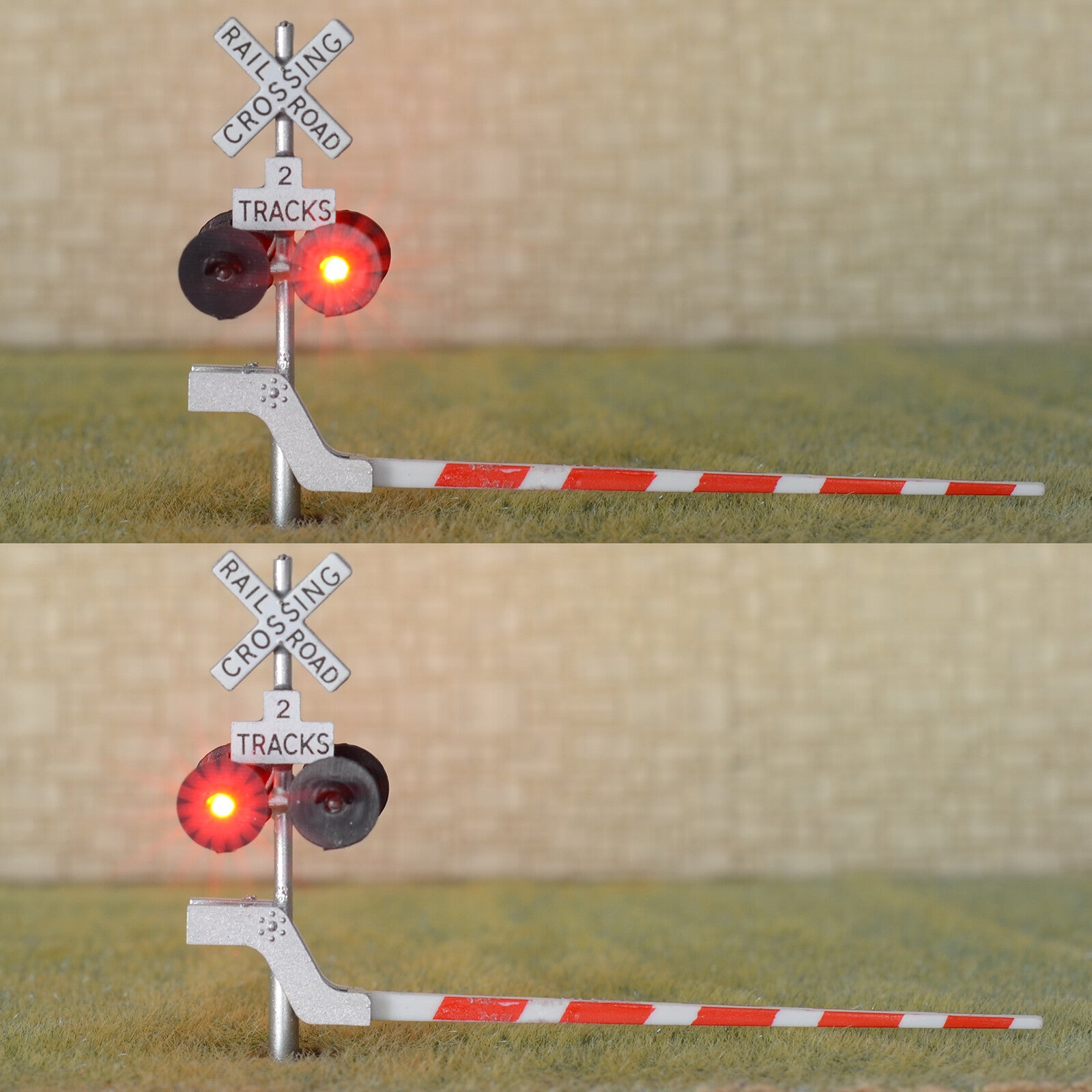 2 x HO scale railroad grade crossing signal arm gate stop lever 2 tracks #S22R
