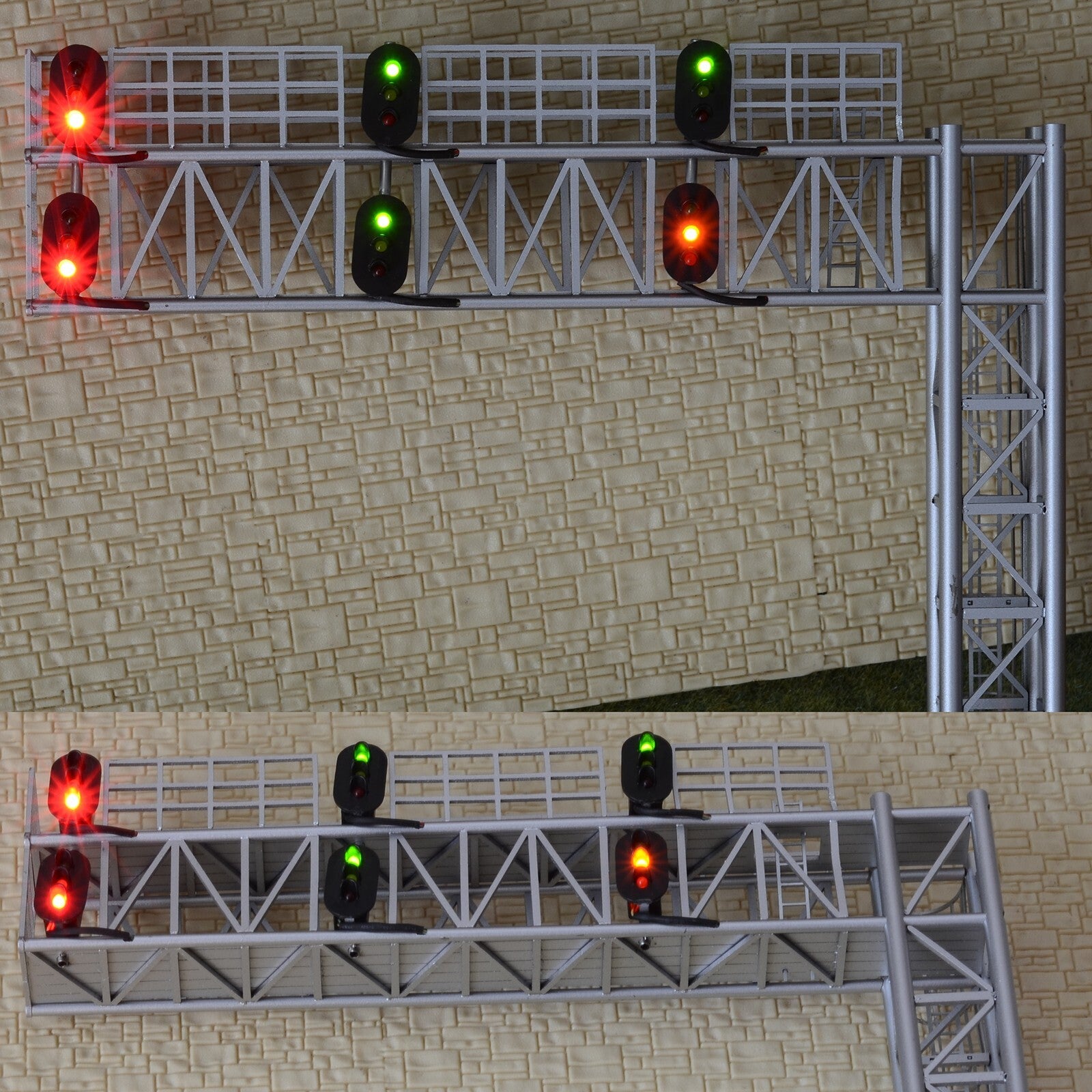 1 x HO scale model 3 colors block cantilever signal bridge 6 aspects steel #CS6B