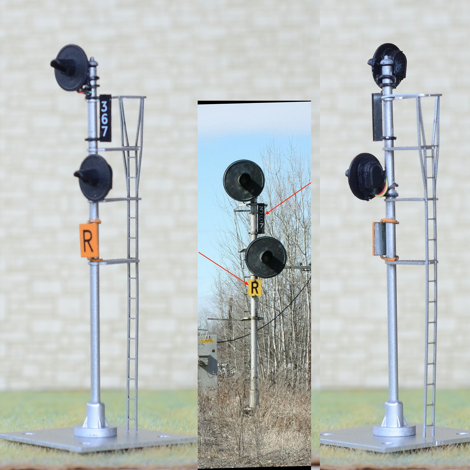 1 x HO scale model railroad 3-colors searchlight signal 2 heads indicator #I2
