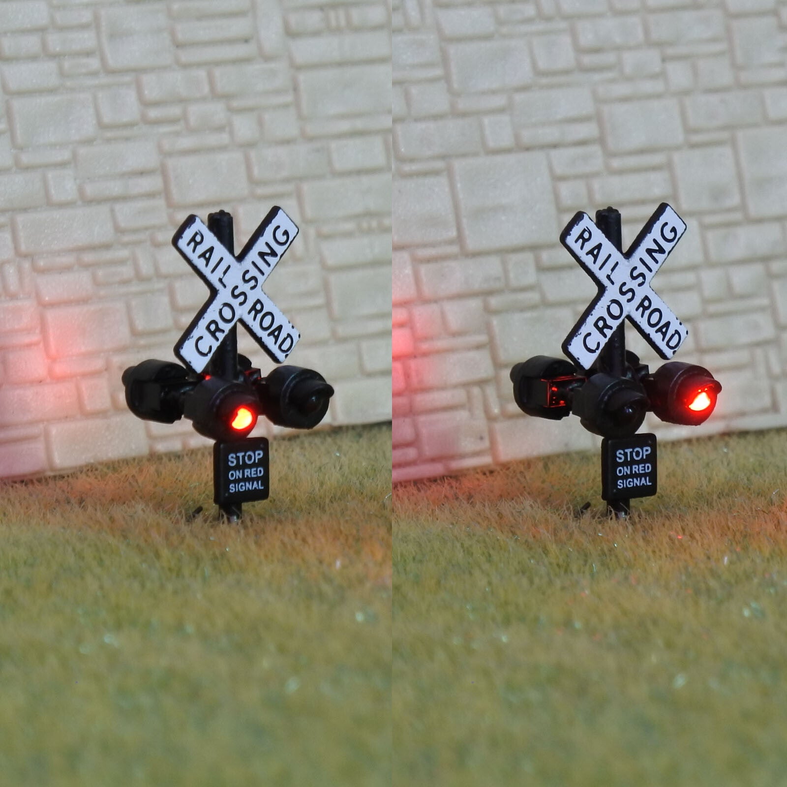 1 x N scale railroad grade crossing signal light 2 track sign LED made #csnBL4
