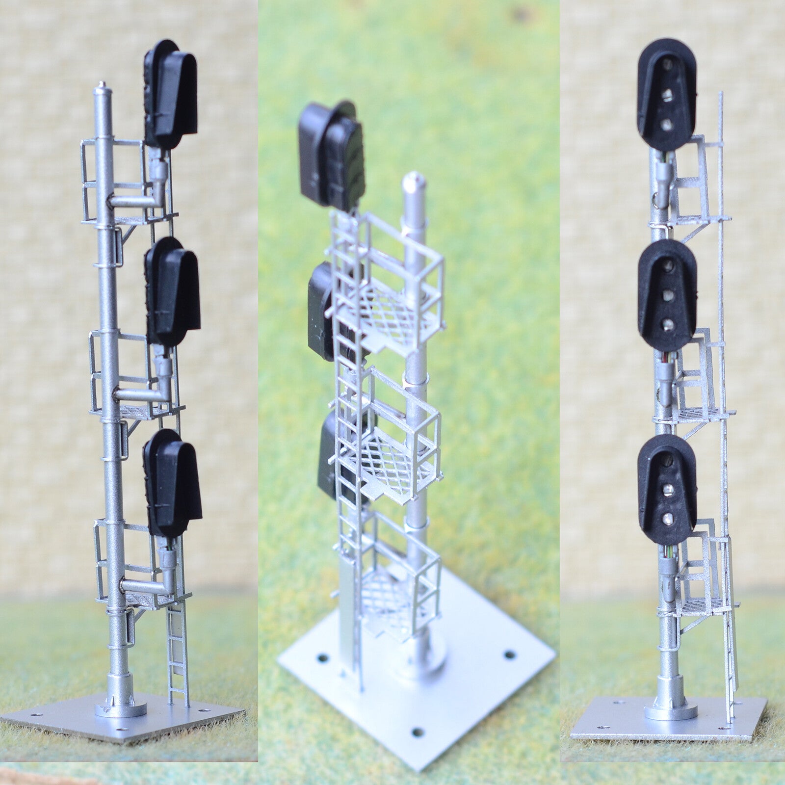 1 x HO scale model 3 colors block signal sunshield 3 heads Darth Vader style #F3