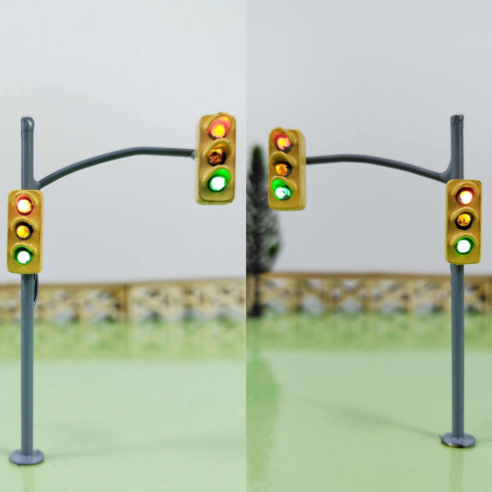 2 x traffic signal light HO OO scale model railroad crossing street light #3P3E