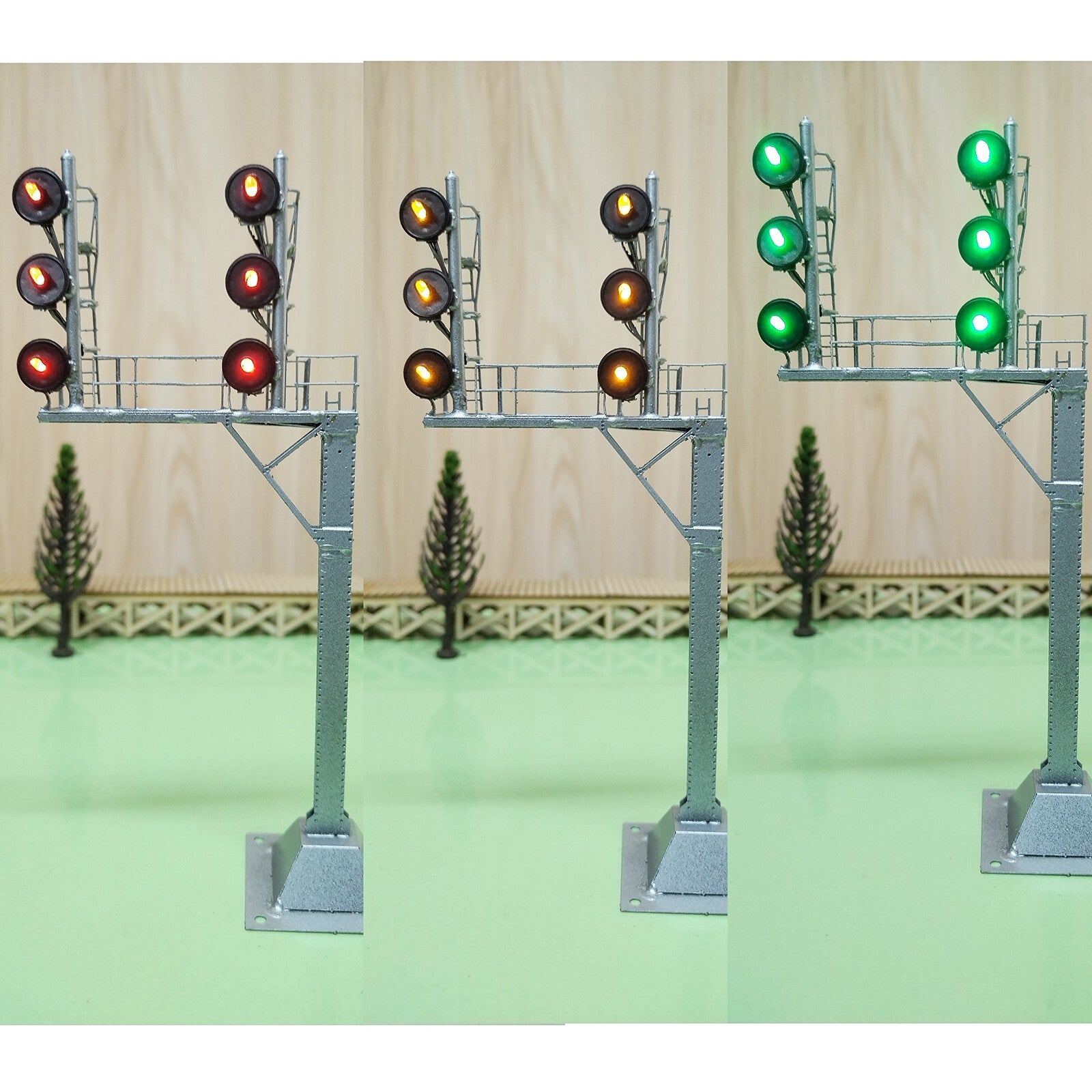 1 x HO scale searchlight cantilever signal tower metal 3-colors 2 tracks #CS33