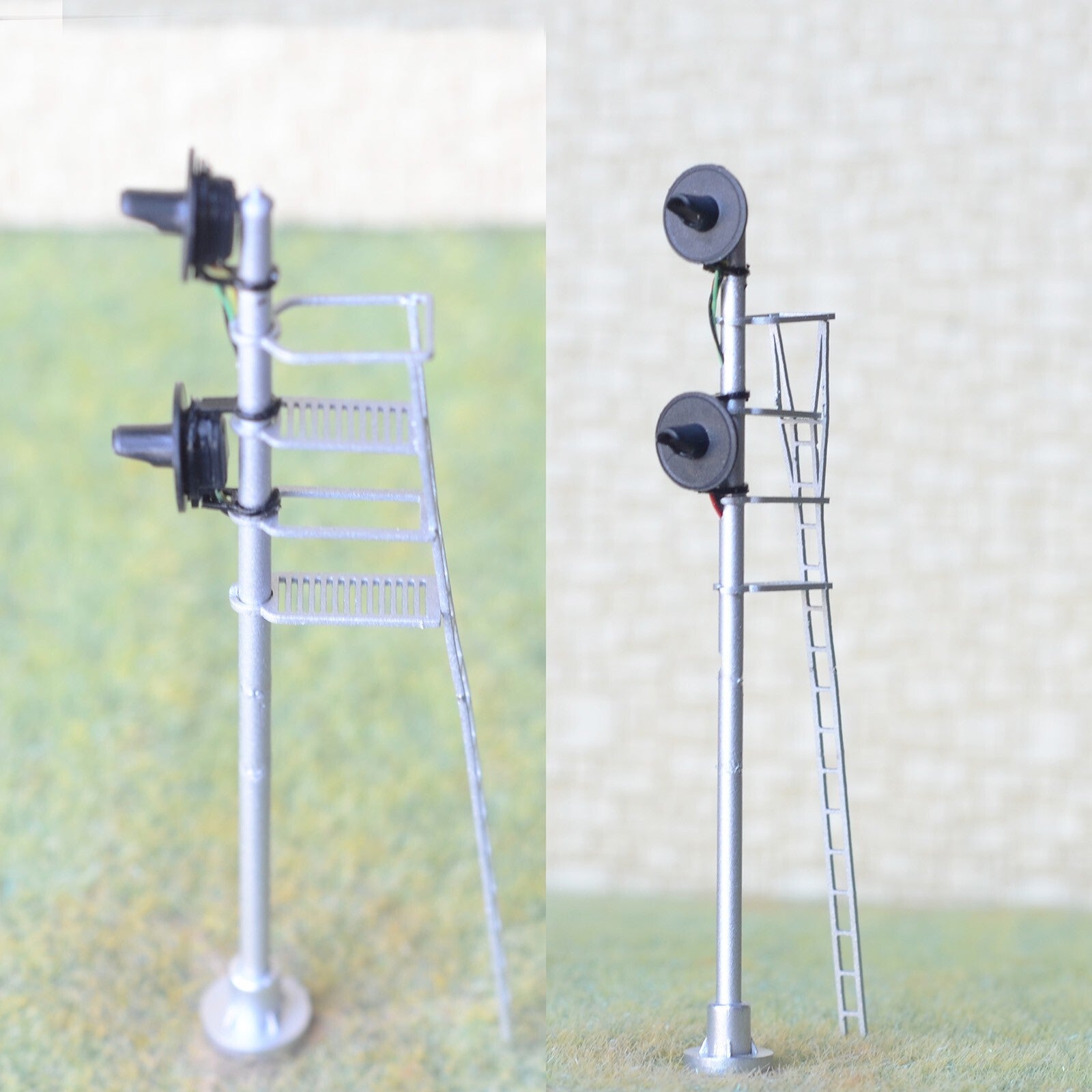 1 x HO scale model railroad LED searchlight signal 3-colors 2 heads metal #MM2