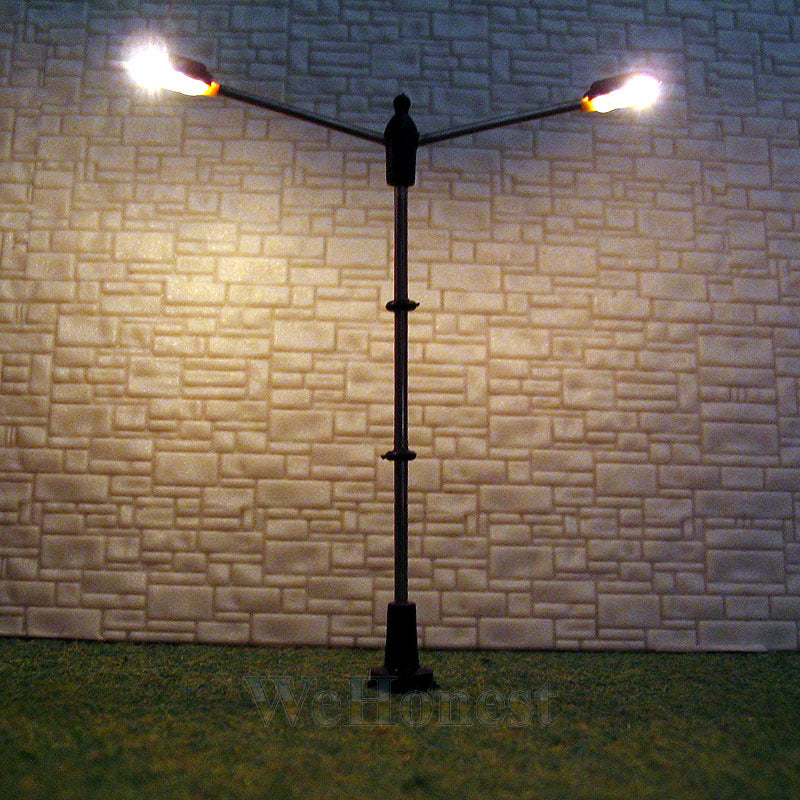 10 pcs HO scale Model Lampposts 2 heads Lamps 6V street lights #R14-7