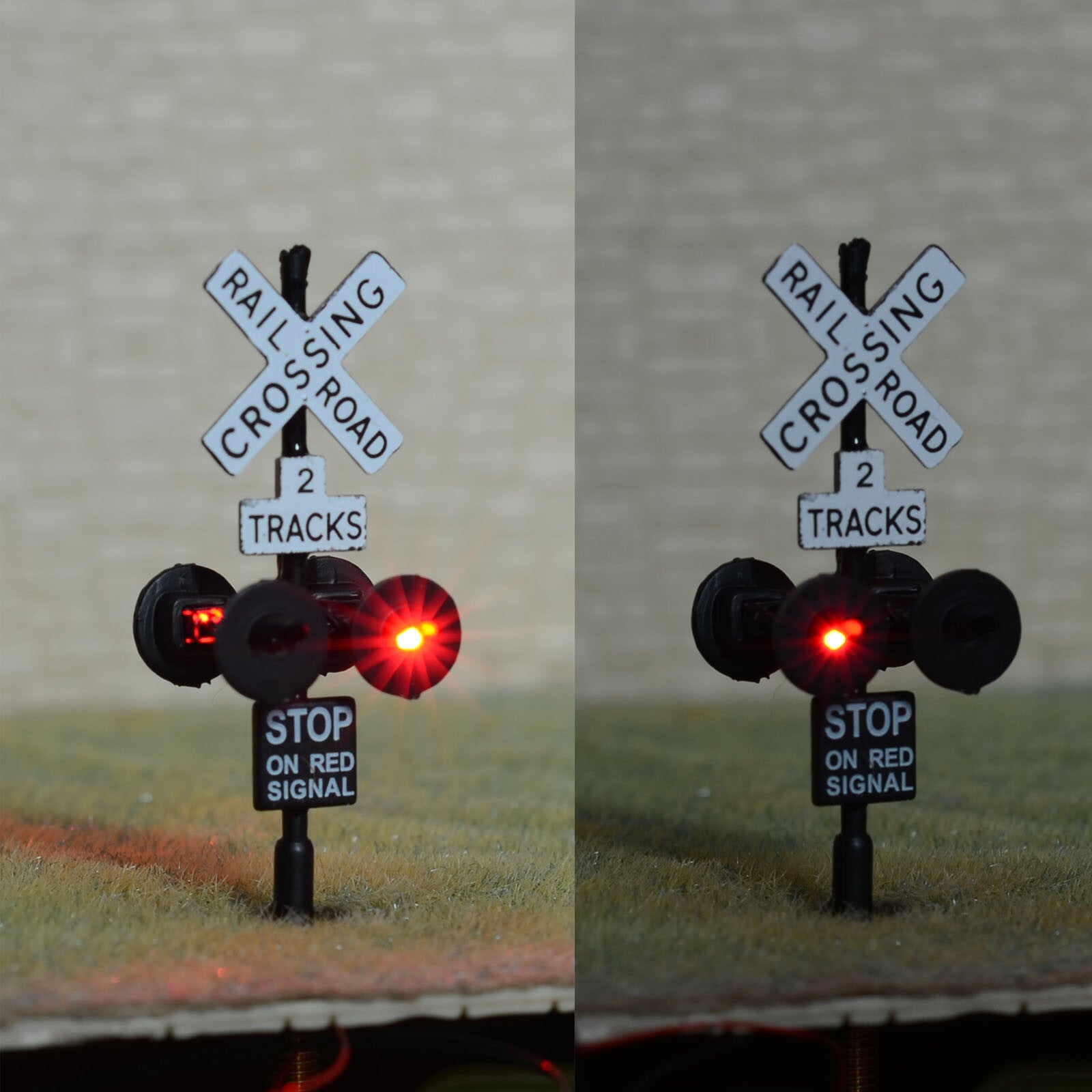 2 x HO railroad grade crossing signals 2 tracks + 1 circuit board flasher #BL42T