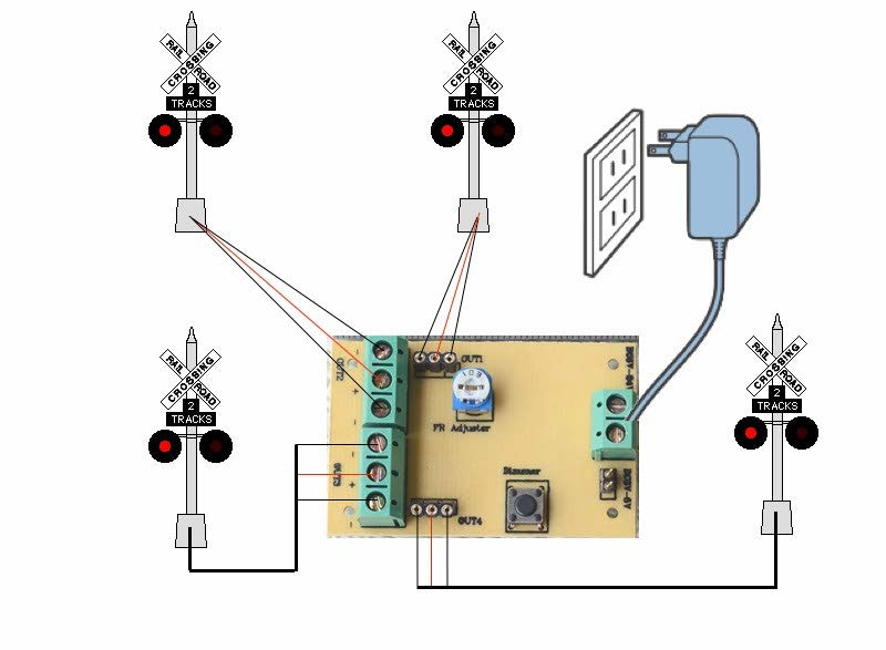 2 x HO Scale Railroad Crossing Signals 4 LEDs made + Circuit board flasher #SL4
