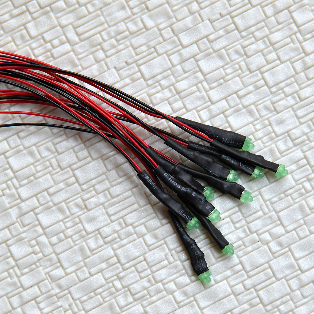 20 pcs Pre-Wired 1.8mm Green LEDs prewired resistor for 12V - 18V DC use