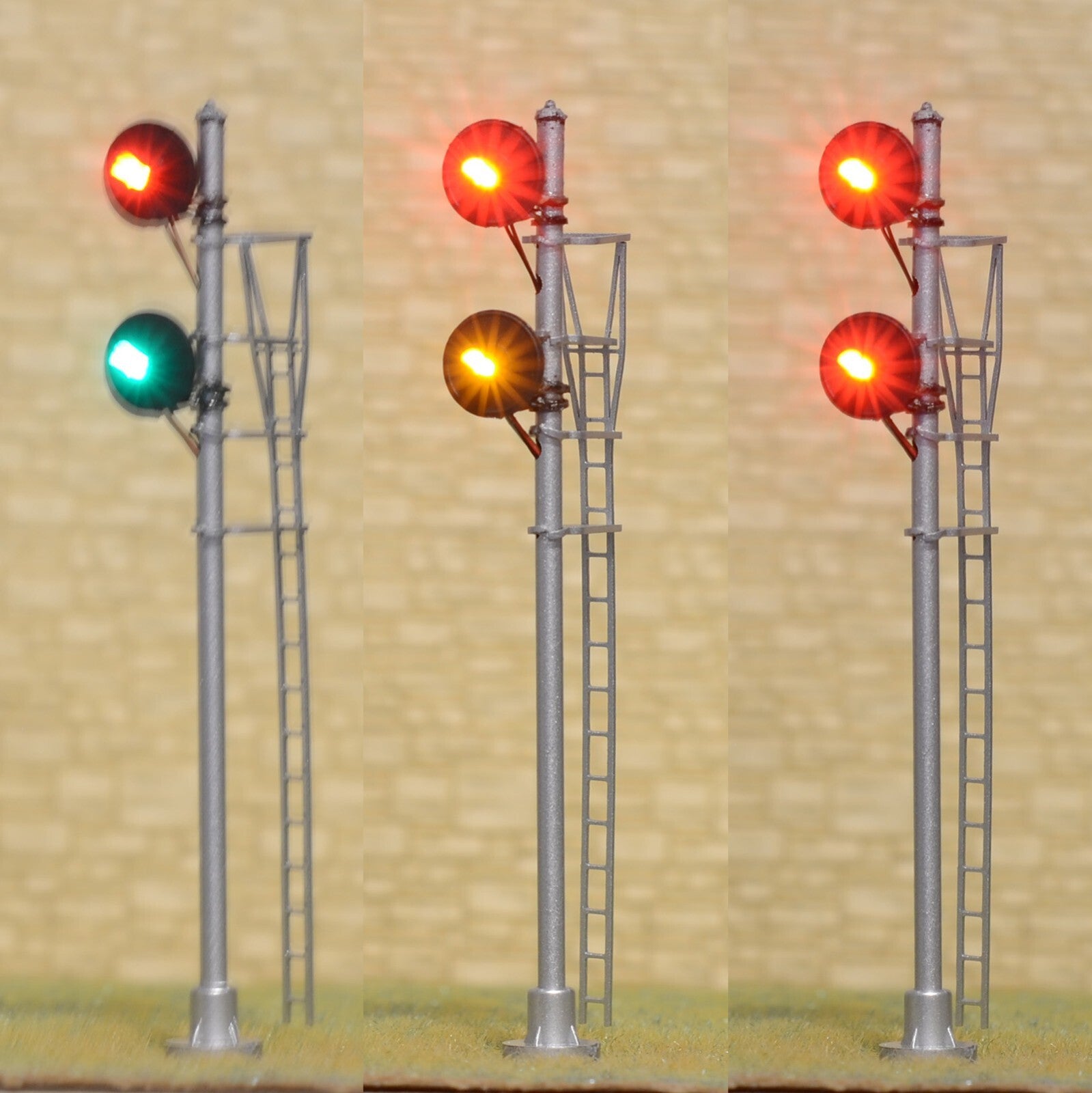 1 x HO scale model railroad 3-colors searchlight signal metal block 2 heads #N12