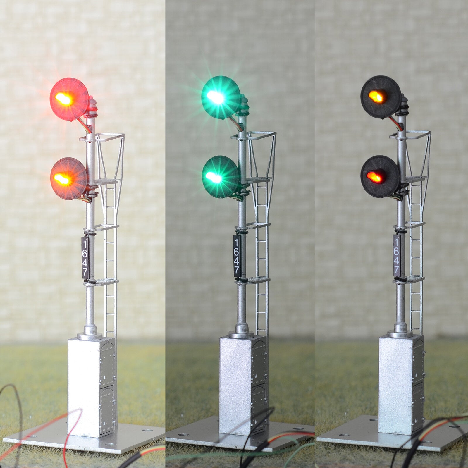 1 x HO scale model railroad 3-colors searchlight signal metal cabinet 2 head #23