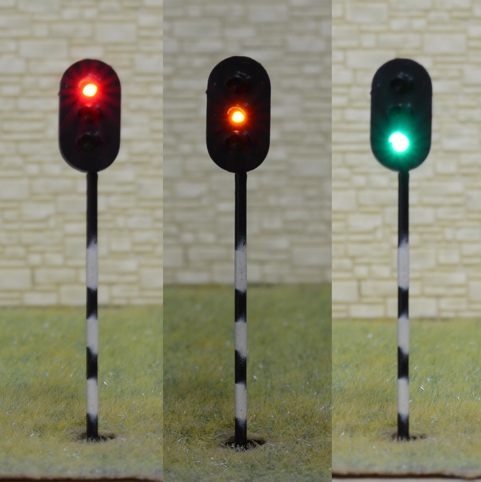2 x traffic signal LED pedestrian light HO scale model railroad zebra pole #TZ3