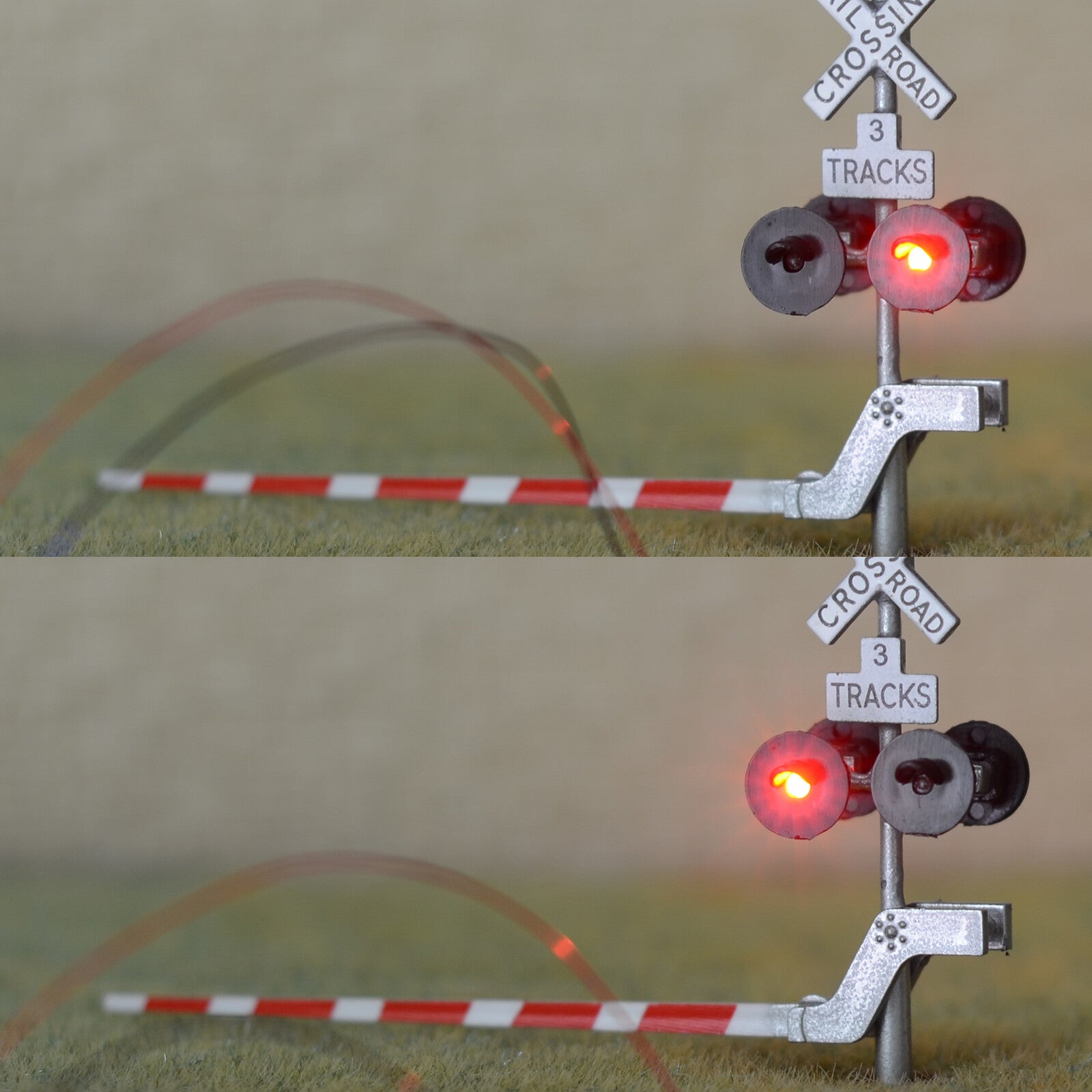 2 x HO scale model railroad crossing signal with stop lever flasher 3 tracks #34