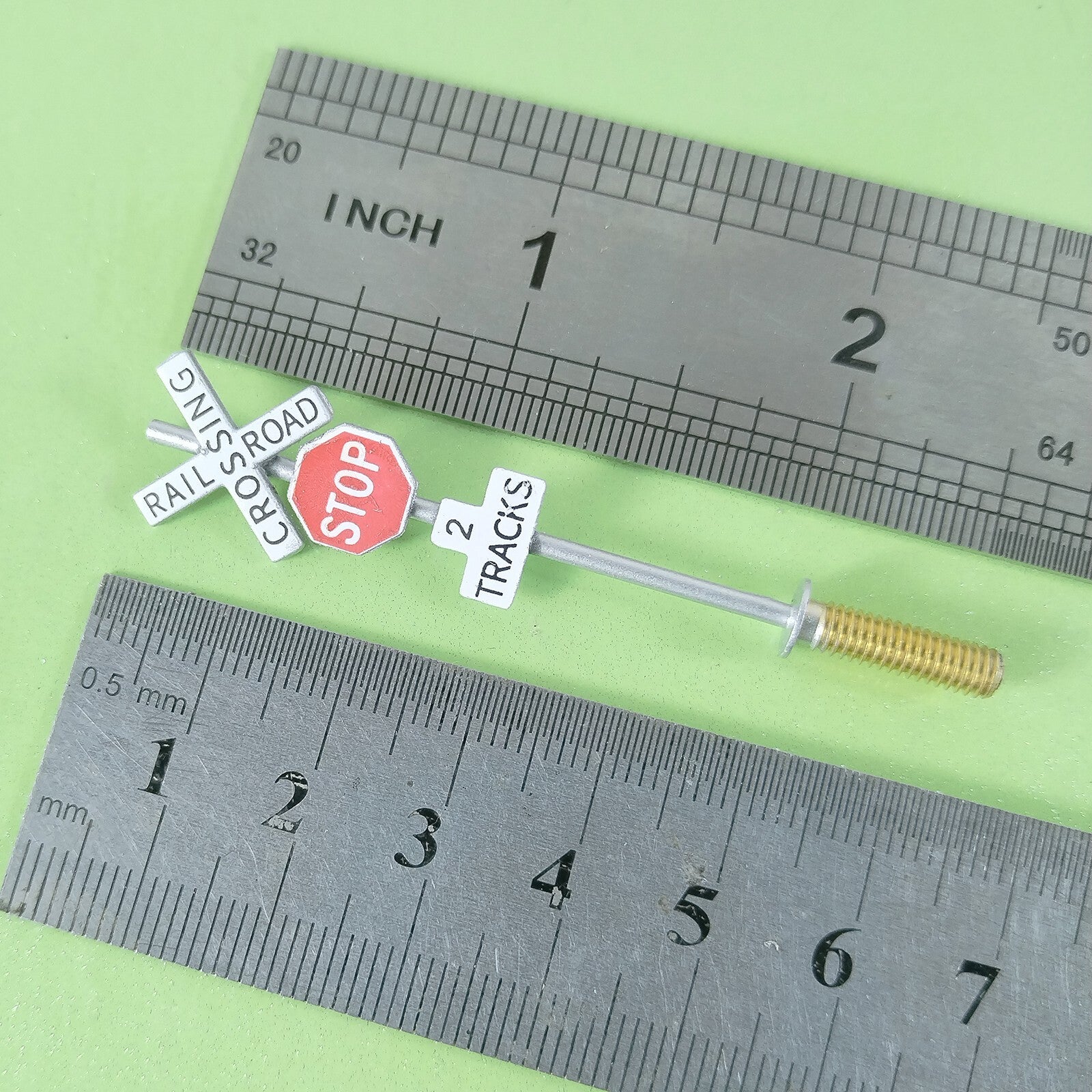 2 x HO scale railroad warning sign STOP crossing 2 TRACKS sign trackside #CS2T