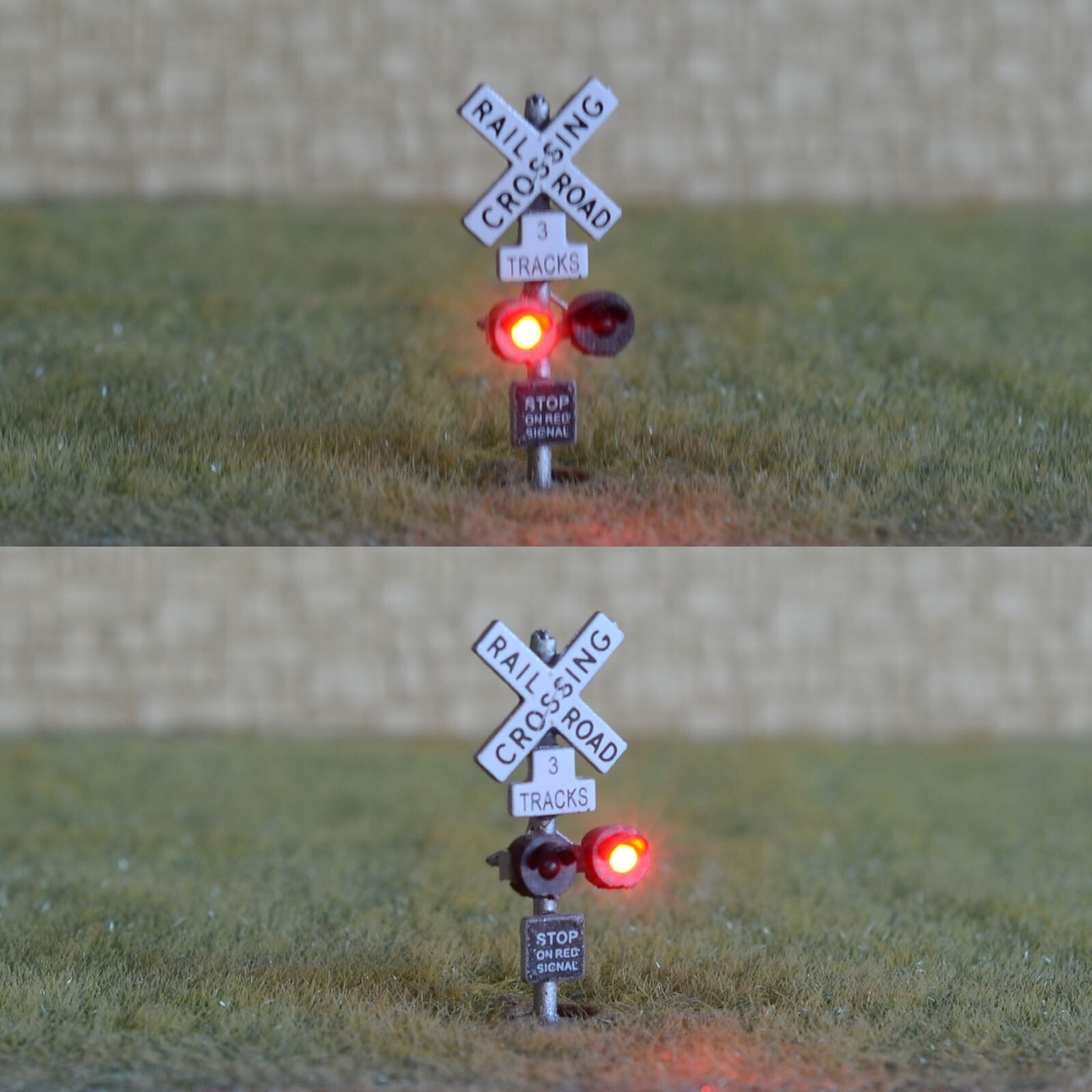 2 x N scale model grade crossing signal light LED made + 1 flasher board #NS23