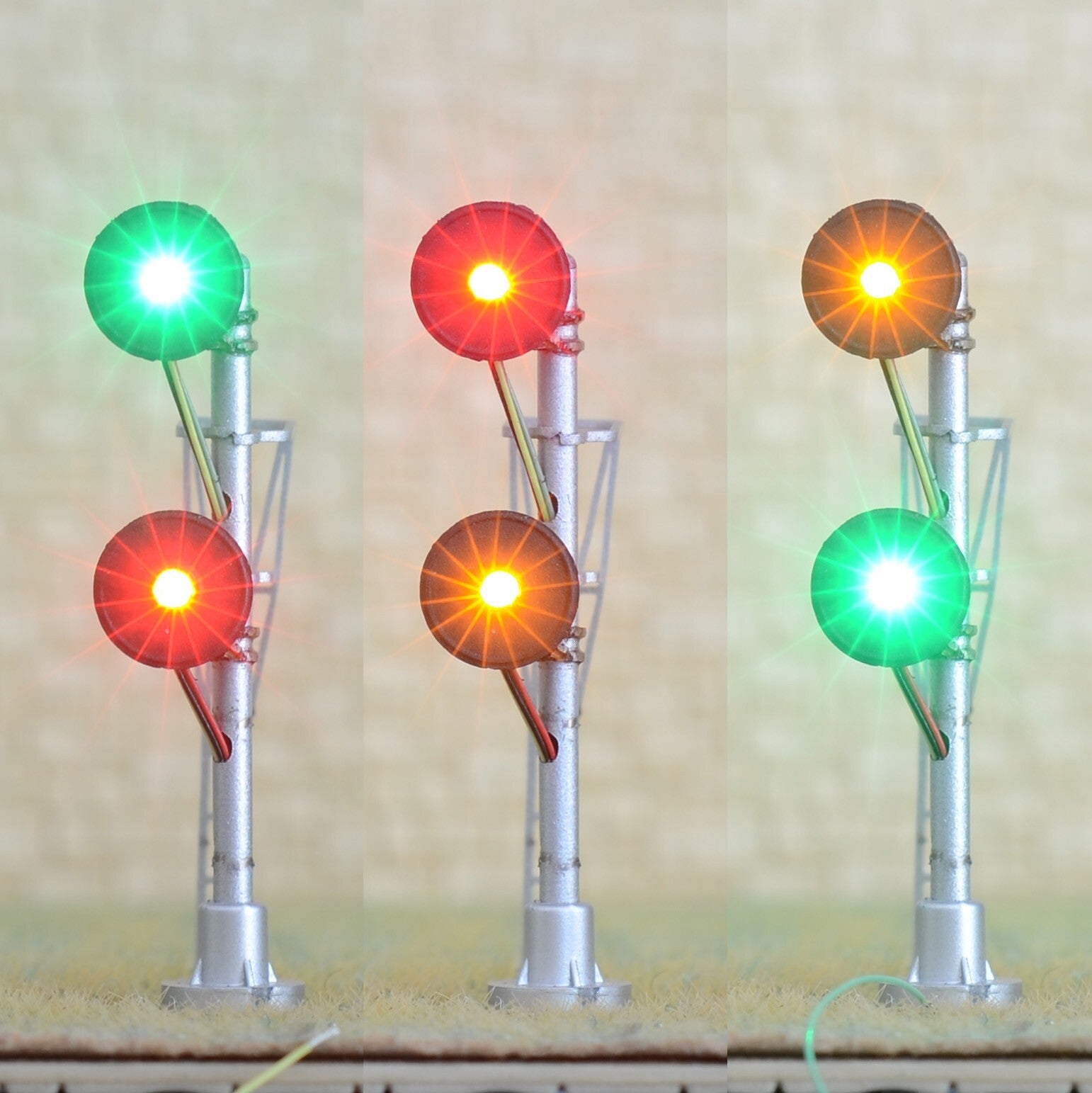 1 x HO scale model railroad LED searchlight signal 3-colors 2 heads metal #D12