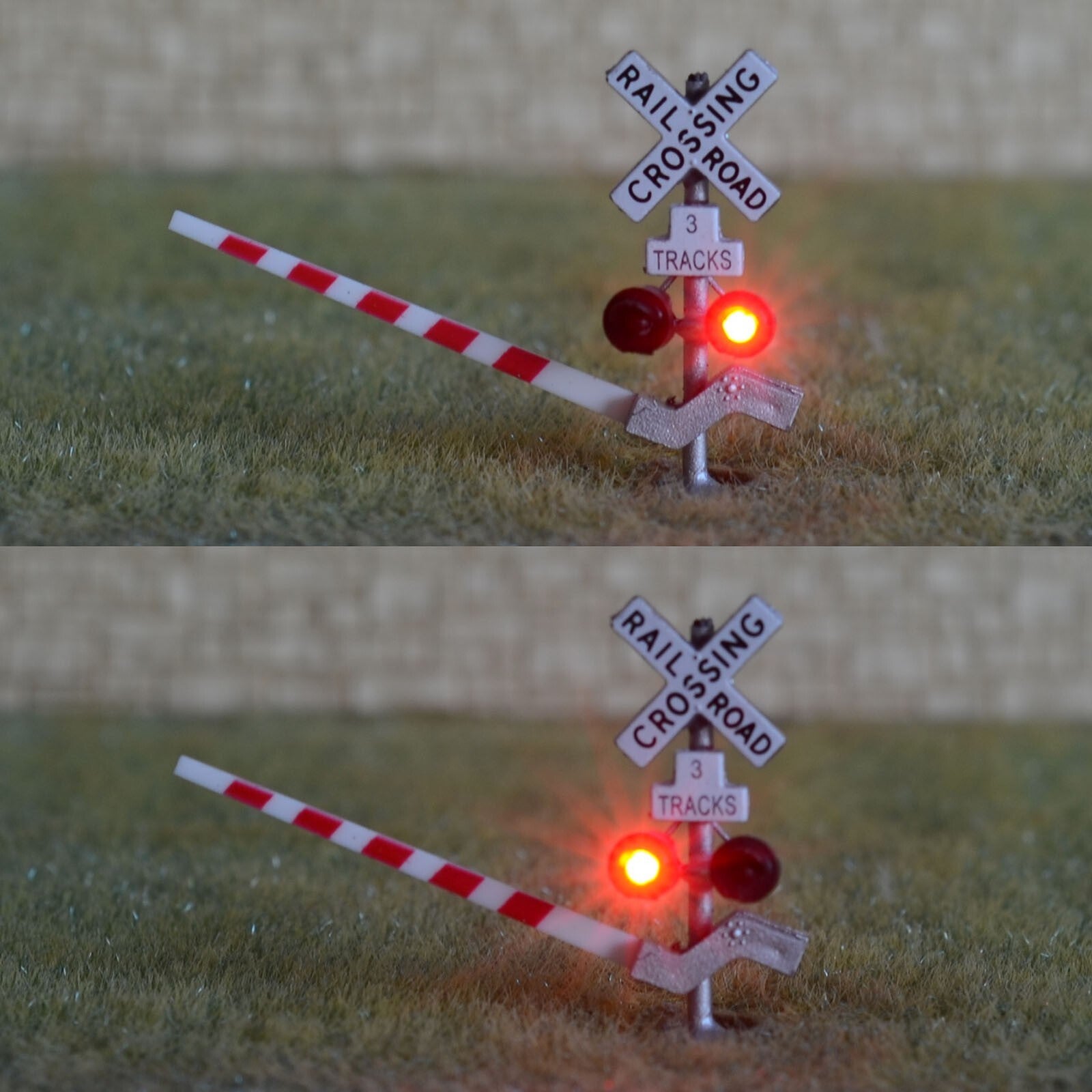 2 x N scale model grade crossing signal gate stop lever 3 track + flasher #NS23G