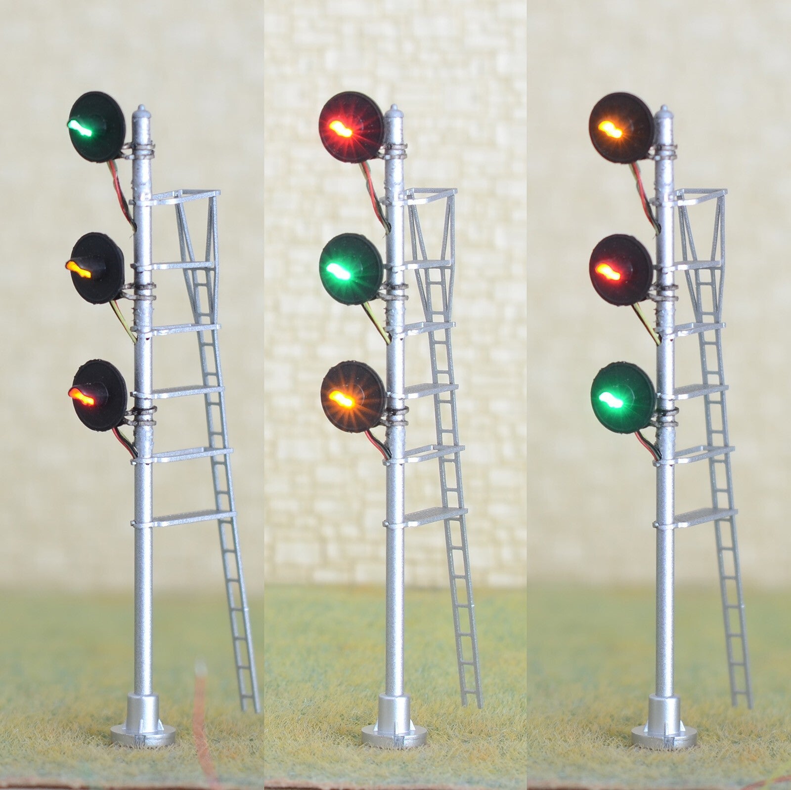 1 x HO scale model railroad LED searchlight signal 3-colors metal 3 heads #M13