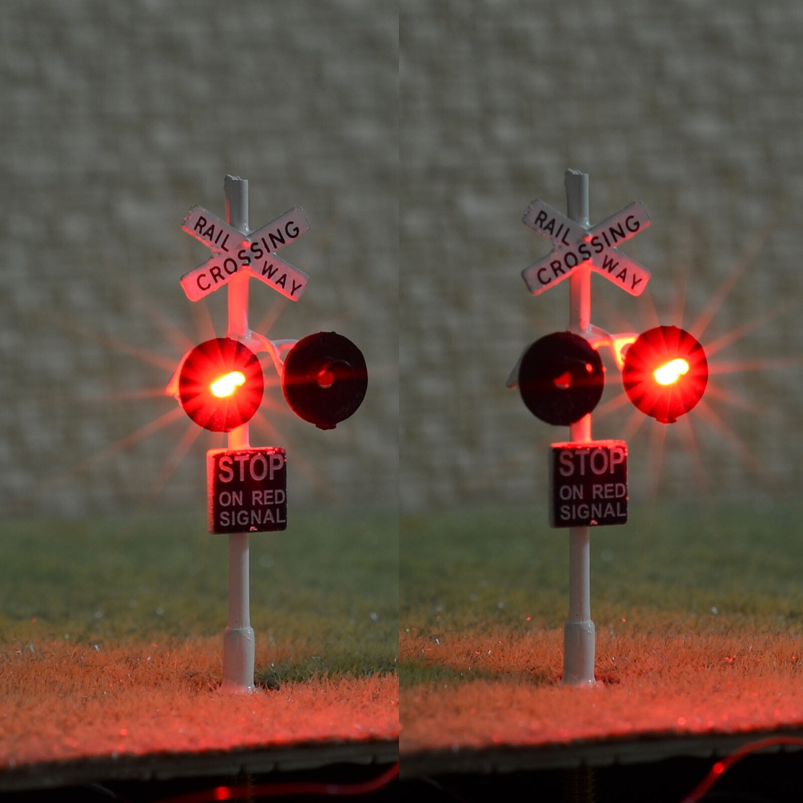 2 x HO scale model railway grade crossing signals + 1 circuit board flasher #W2