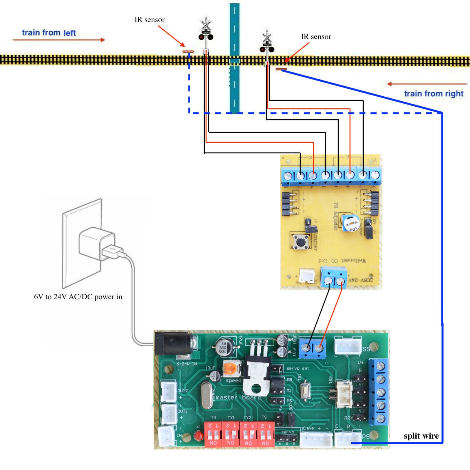 1 set N crossing signals + automatic IR sensors controller by train detector