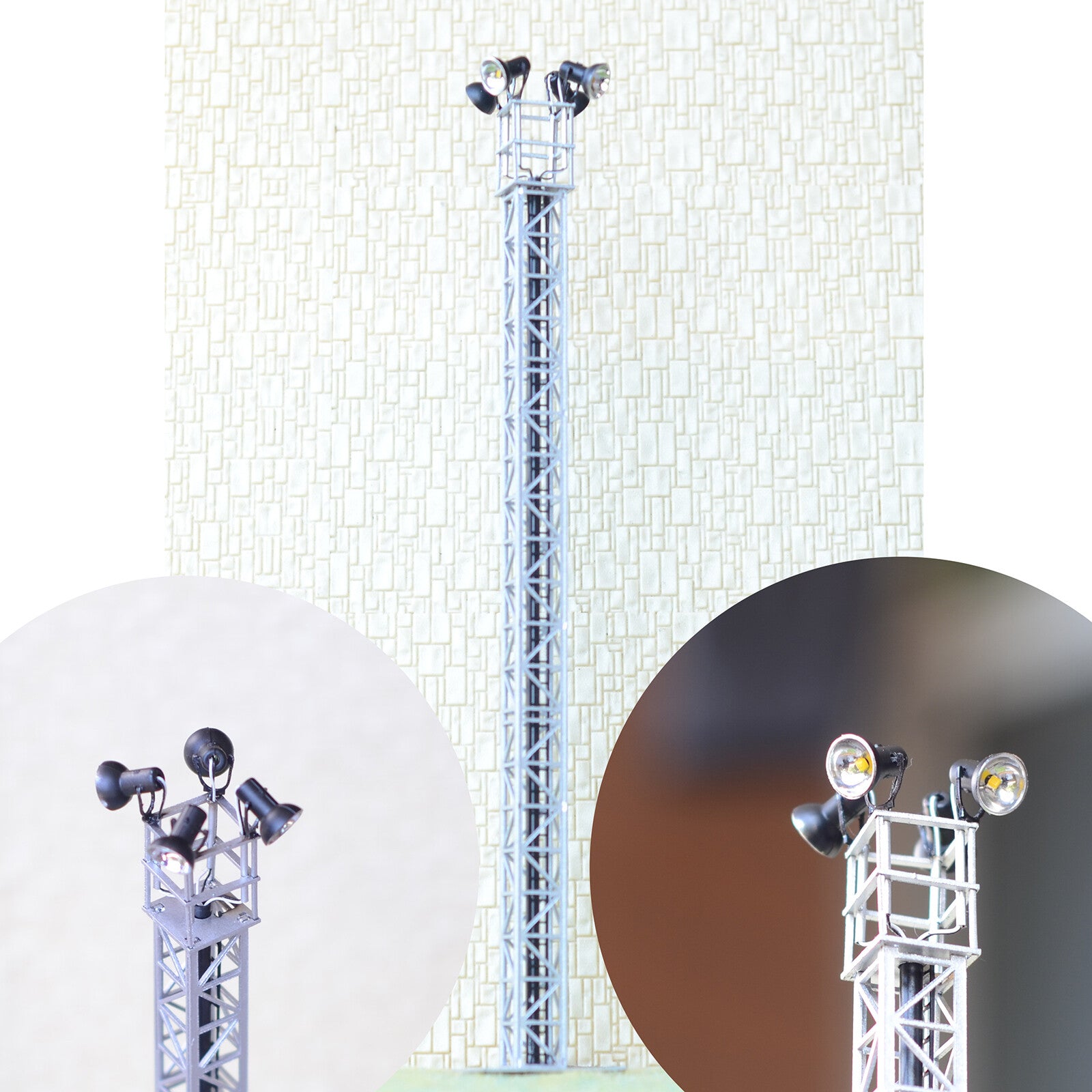 1 x HO tower light LED made yard light spot working assembled metal silver #S4