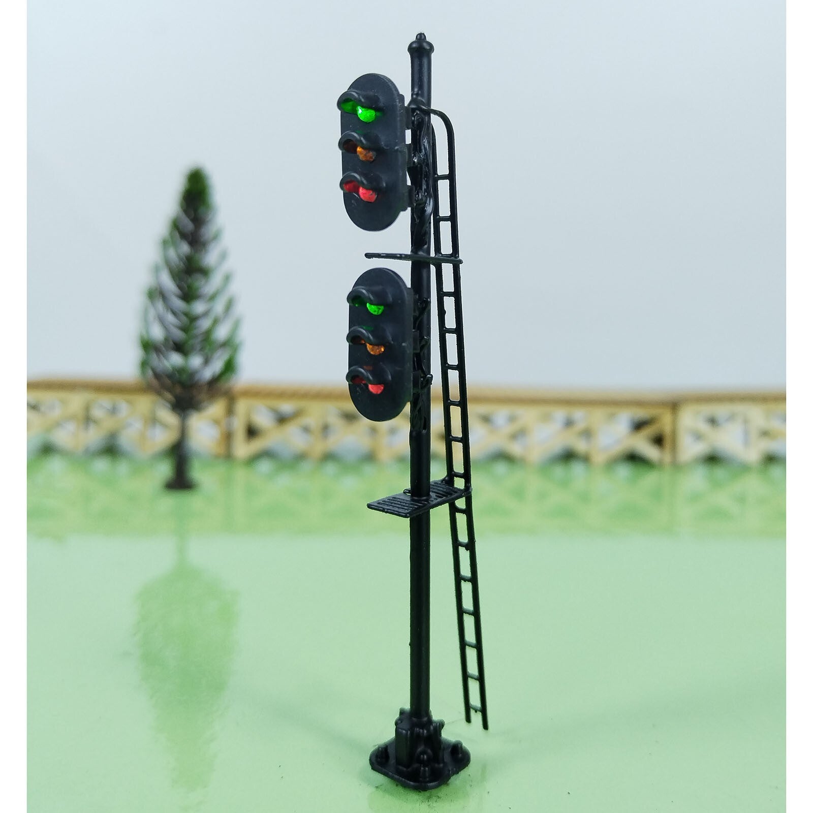 1 x HO scale model railroad 2 heads 3 + 3 aspects block signal LED made #K33SgBK
