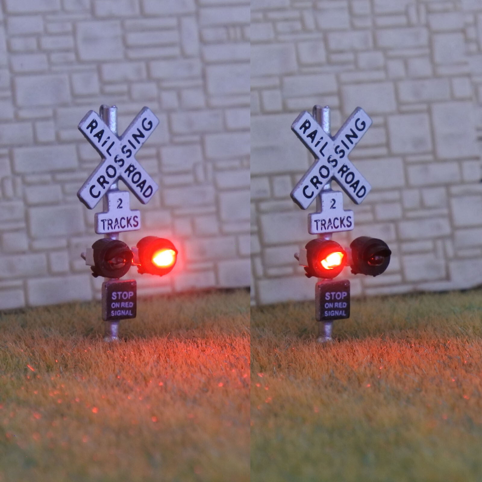 1 x N scale railroad grade crossing signals lights LED made 2 track sign #csnSL1