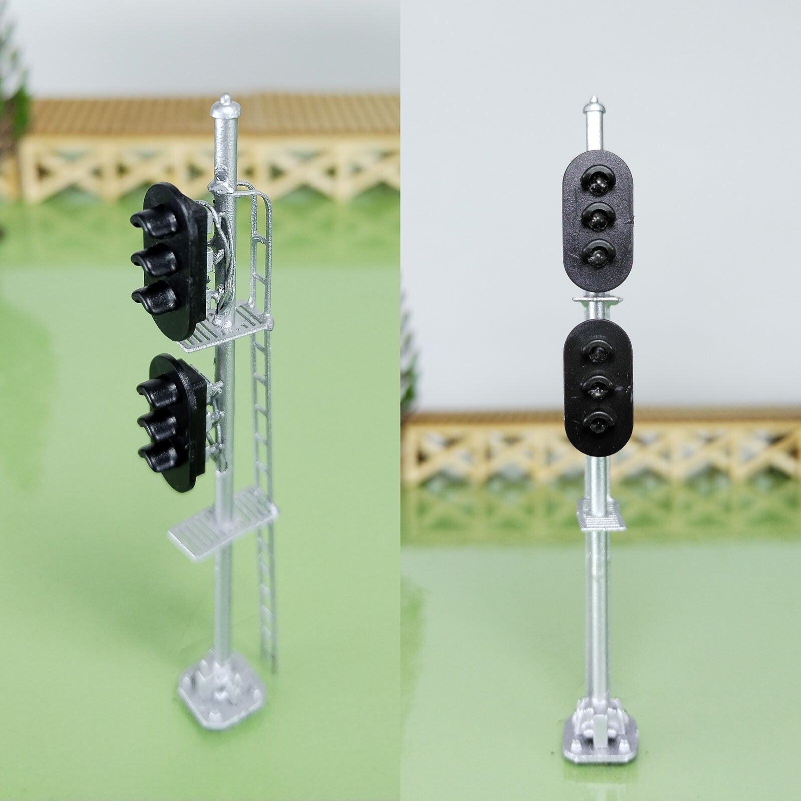 1 x HO scale model railroad 2 heads 3 + 3 aspects block signal LED made #K33Sg