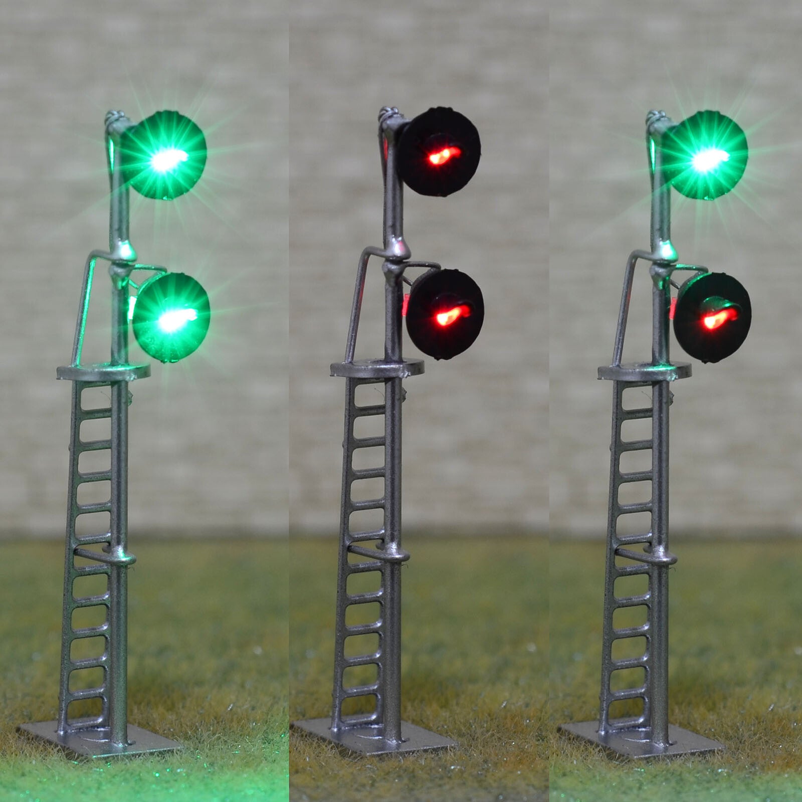 1 x HO scale searchlight interlocking signal block LED bi-colors 2 heads silver