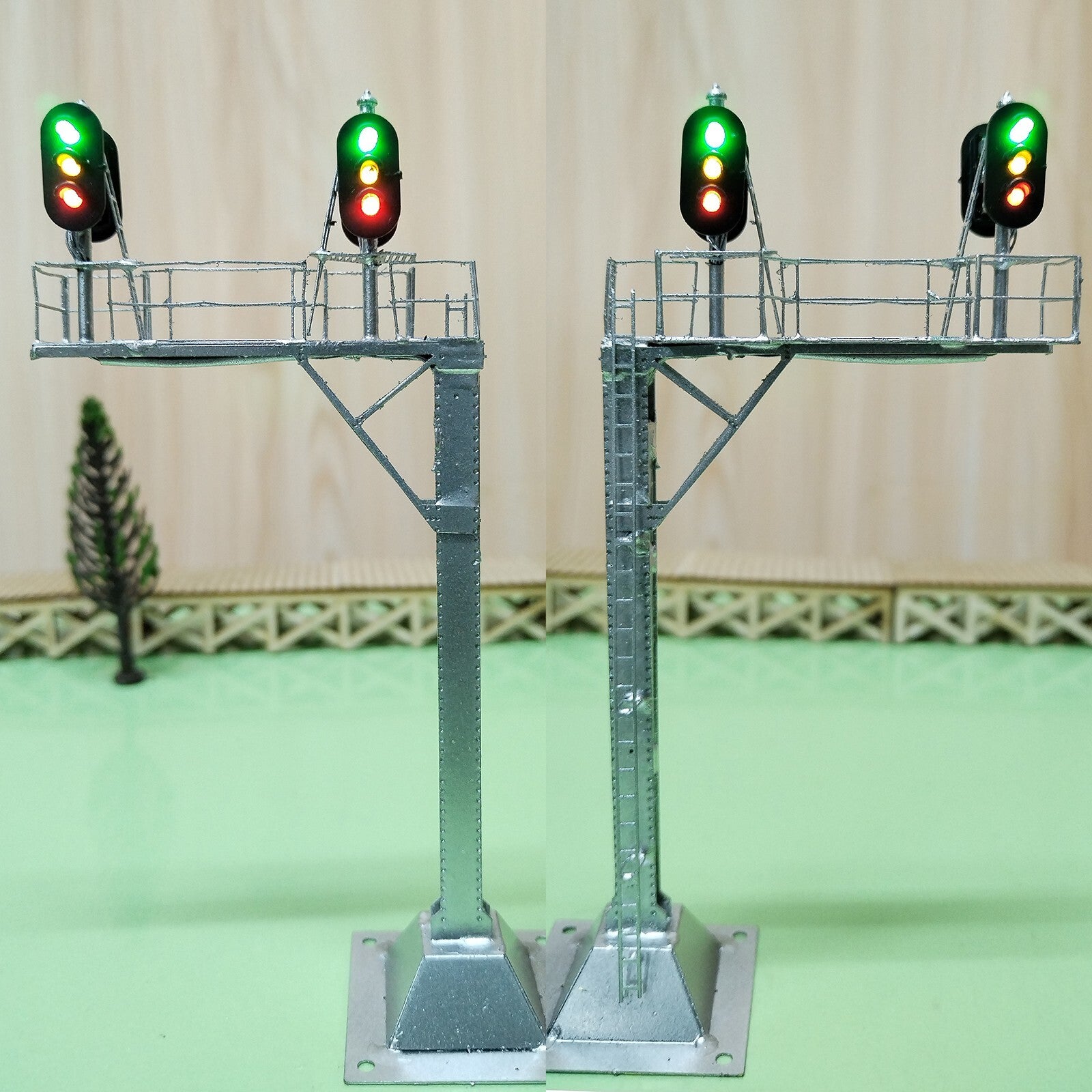 1 x HO scale cantilever block signal tower metal 4 heads 2 directions #CB22