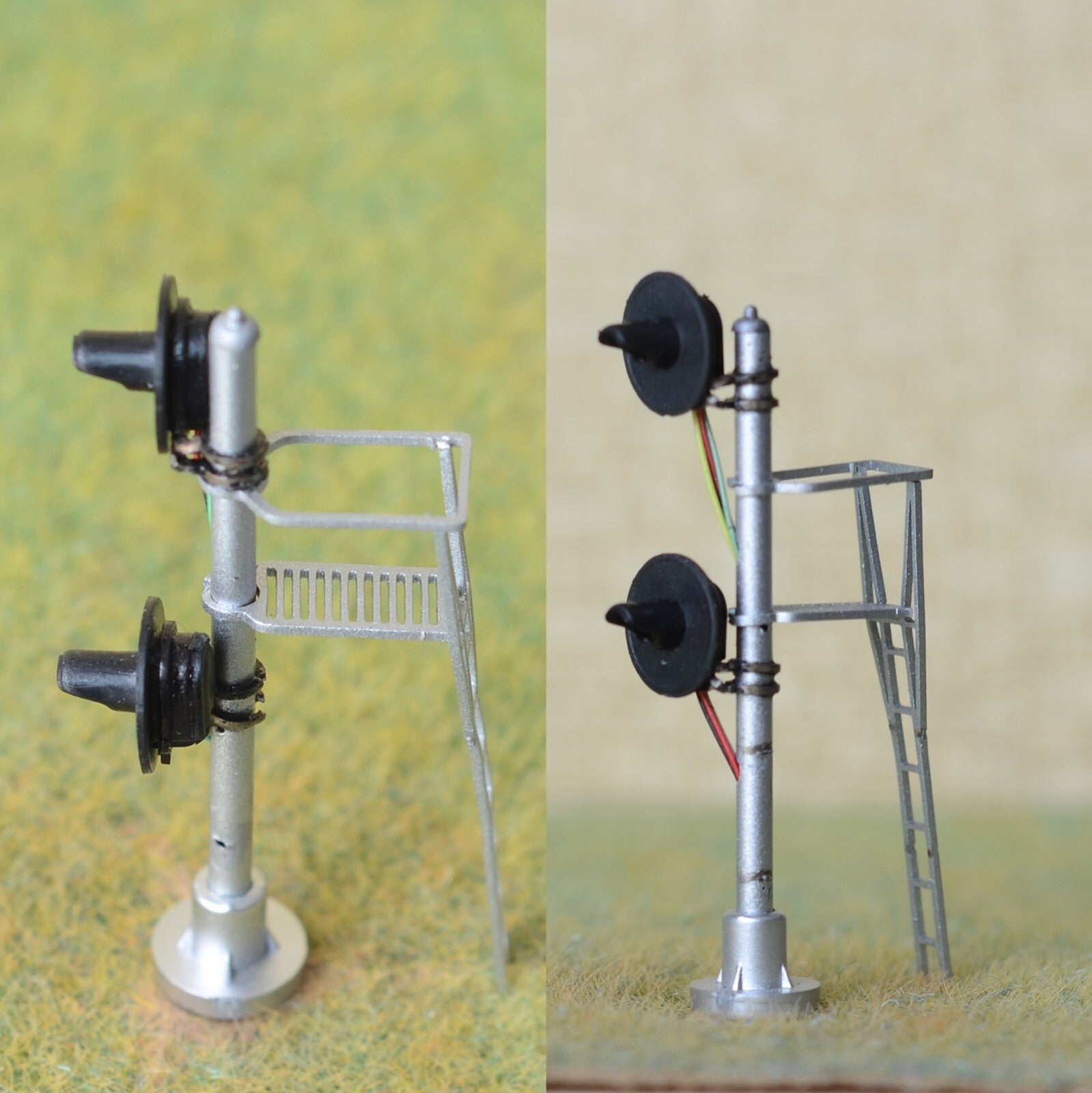 1 x HO scale model railroad LED searchlight signal 3-colors 2 heads metal #D12